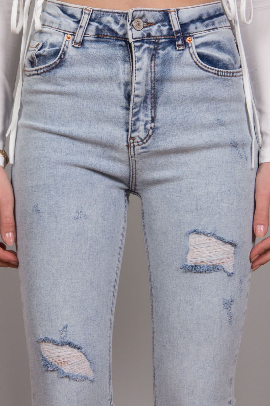 Skinny Yırtık Detay Pantolon - Buz Mavi - Dominatrend