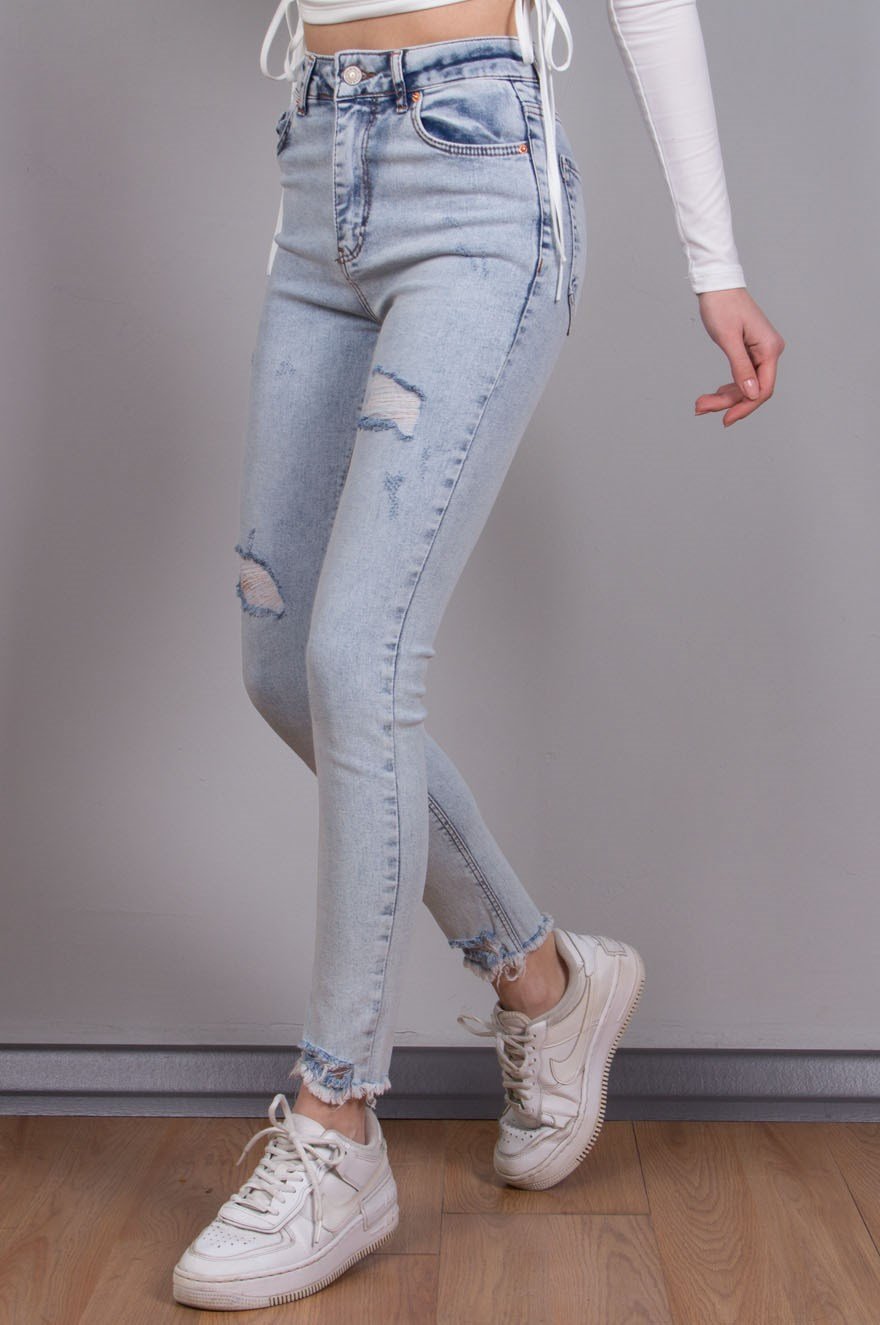 Skinny Yırtık Detay Pantolon - Buz Mavi - Dominatrend