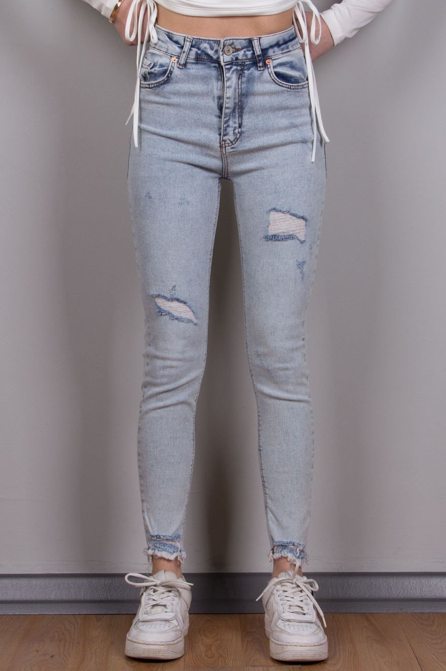 Skinny Yırtık Detay Pantolon - Buz Mavi - Dominatrend