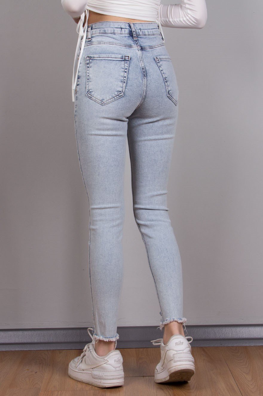 Skinny Yırtık Detay Pantolon - Buz Mavi - Dominatrend