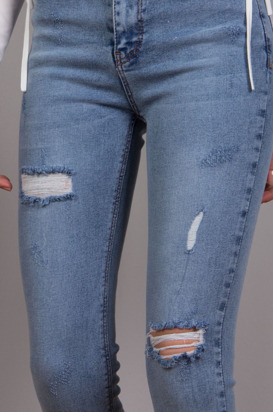 Skinny Yırtık Detay Pantolon - Mavi - Dominatrend