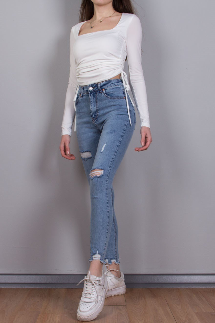 Skinny Yırtık Detay Pantolon - Mavi - Dominatrend