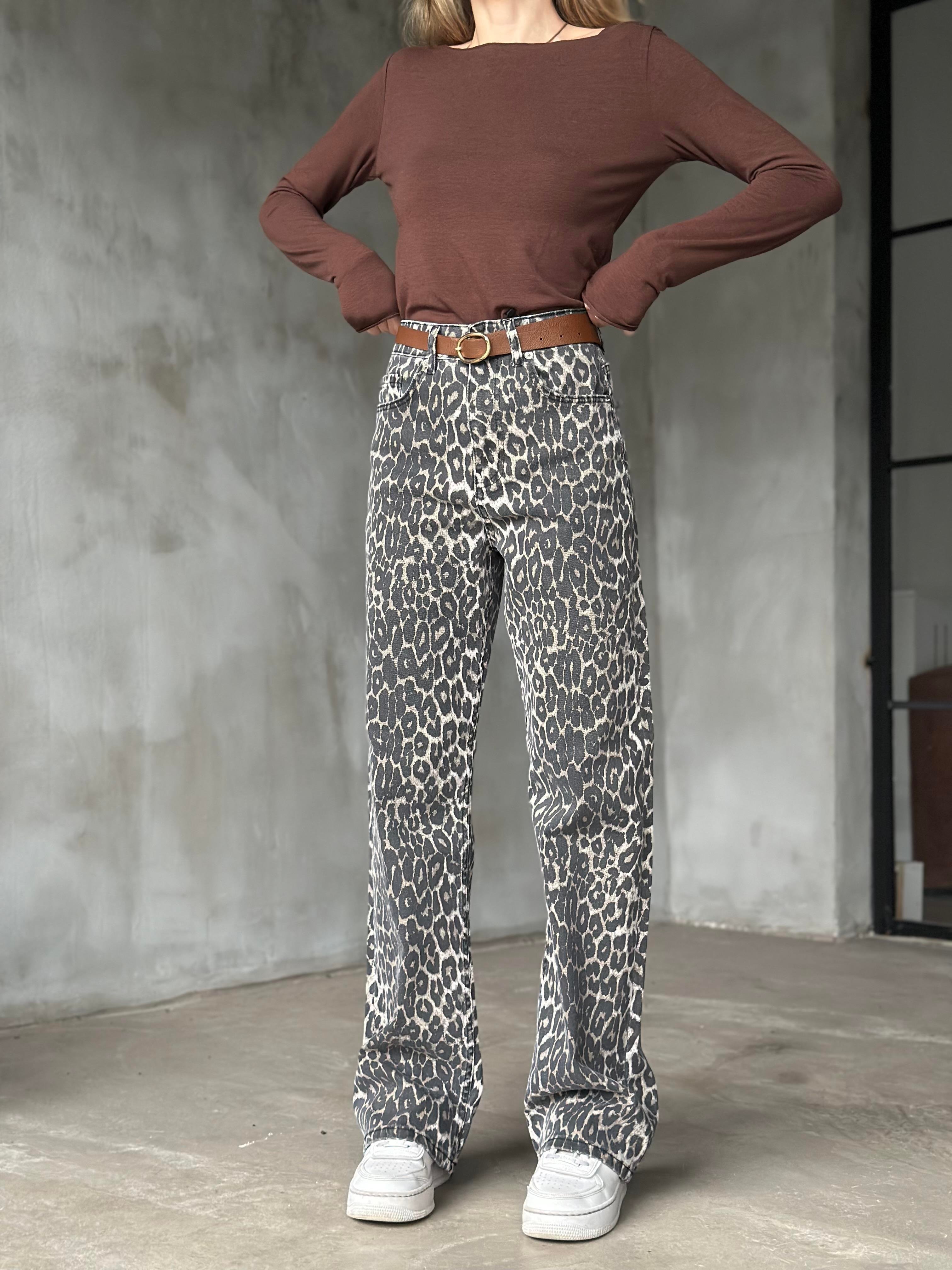 Soluk Efektli Leopar Desenli Straight Jean - Dominatrend