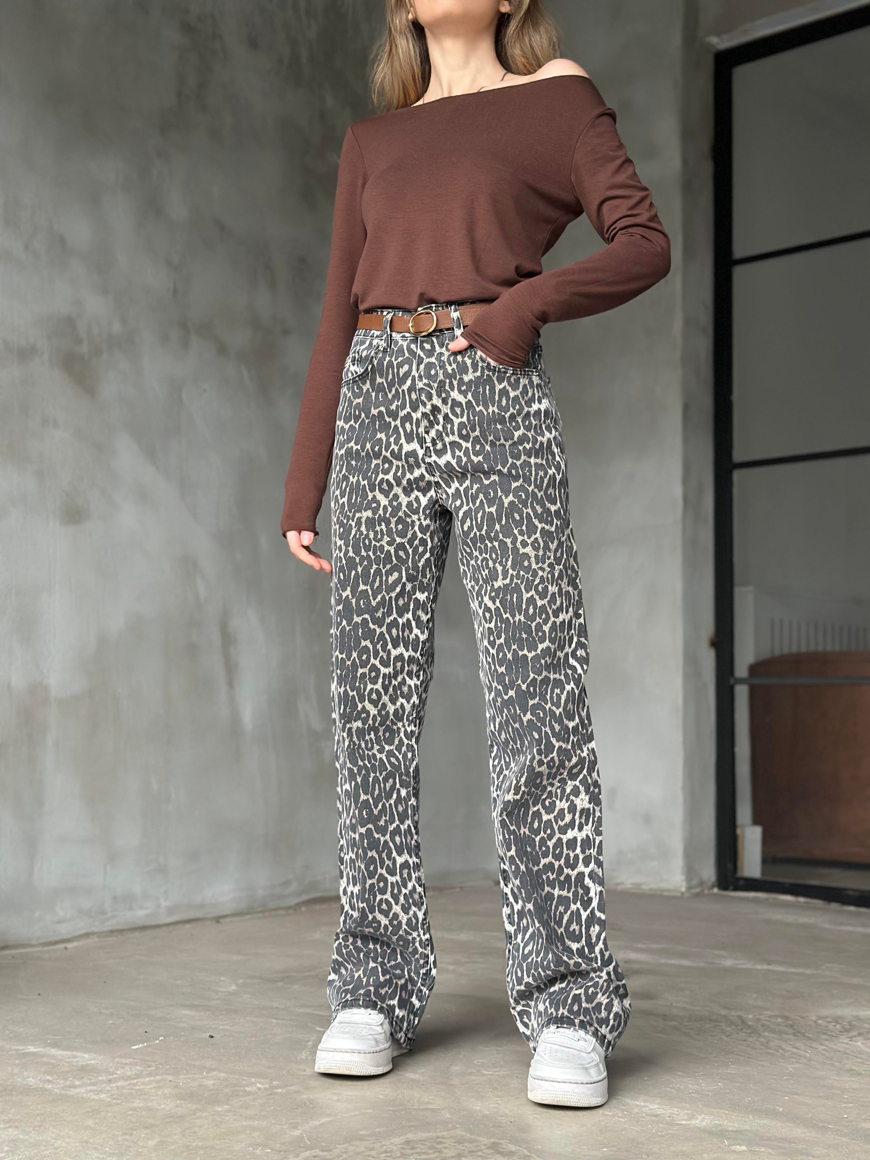 Soluk Efektli Leopar Desenli Straight Jean - Dominatrend