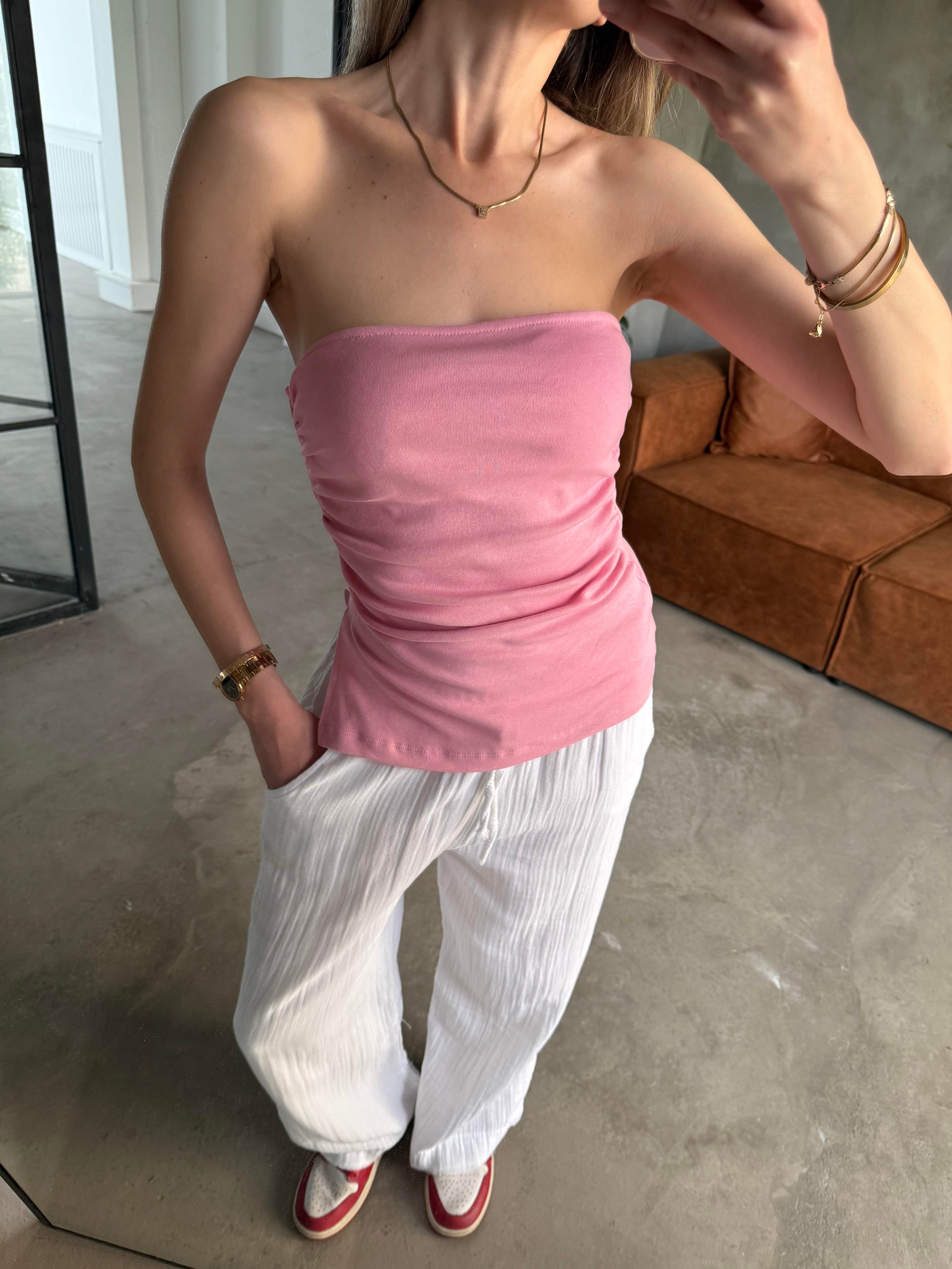 Straplez Bluz - Pembe - Dominatrend