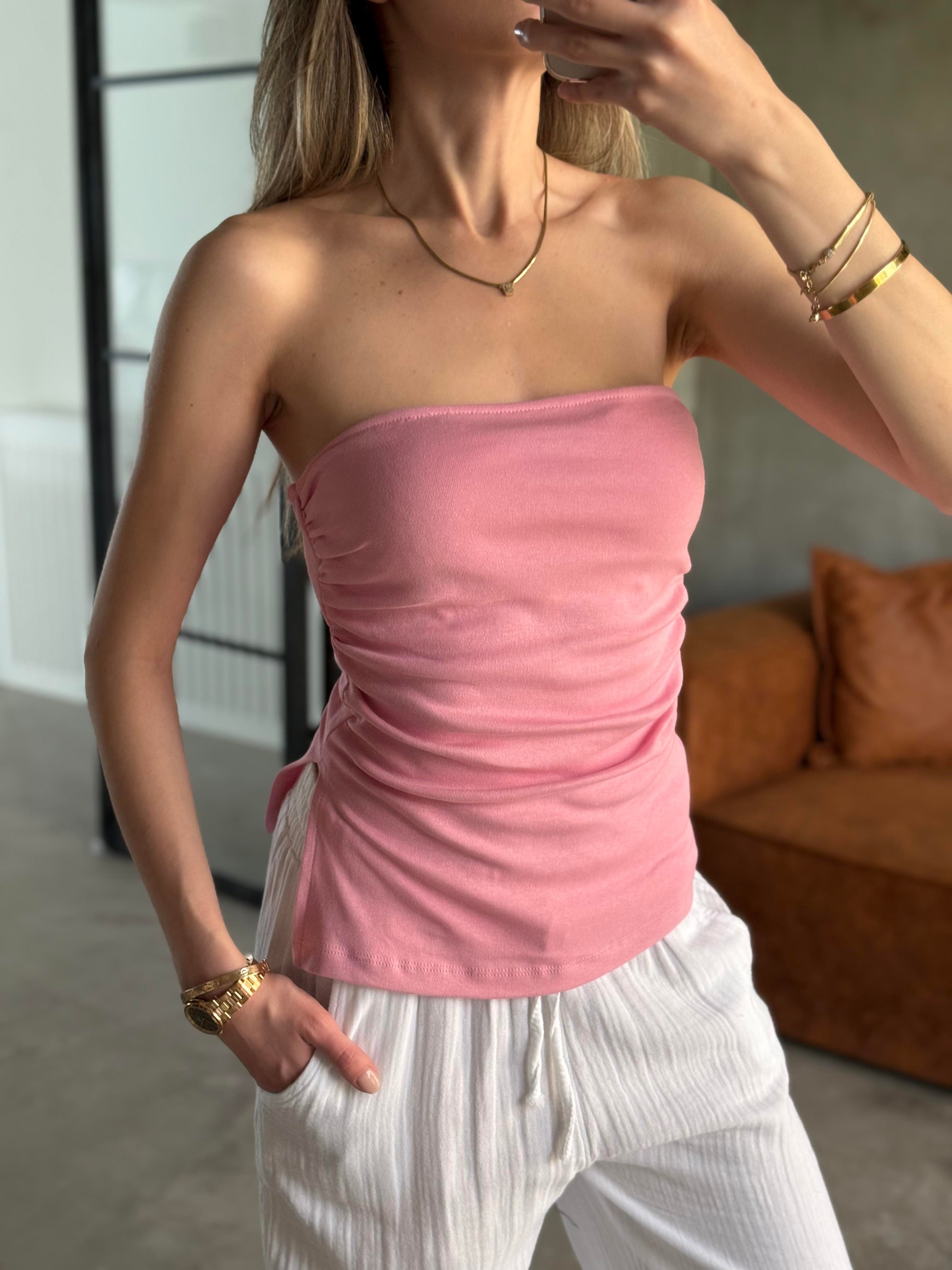 Straplez Bluz - Pembe - Dominatrend