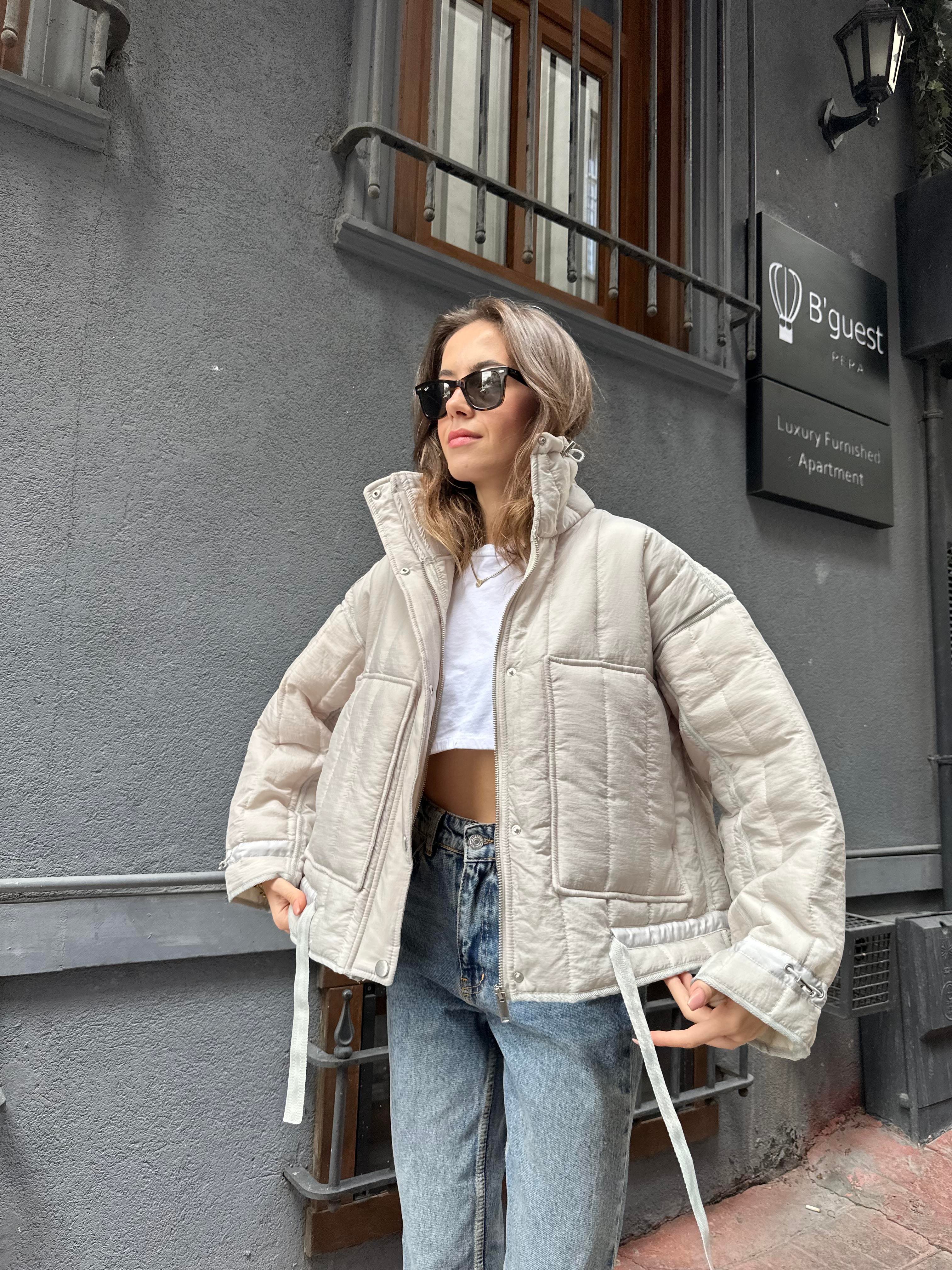 Su İtici Puffer Ceket - Bej - Dominatrend
