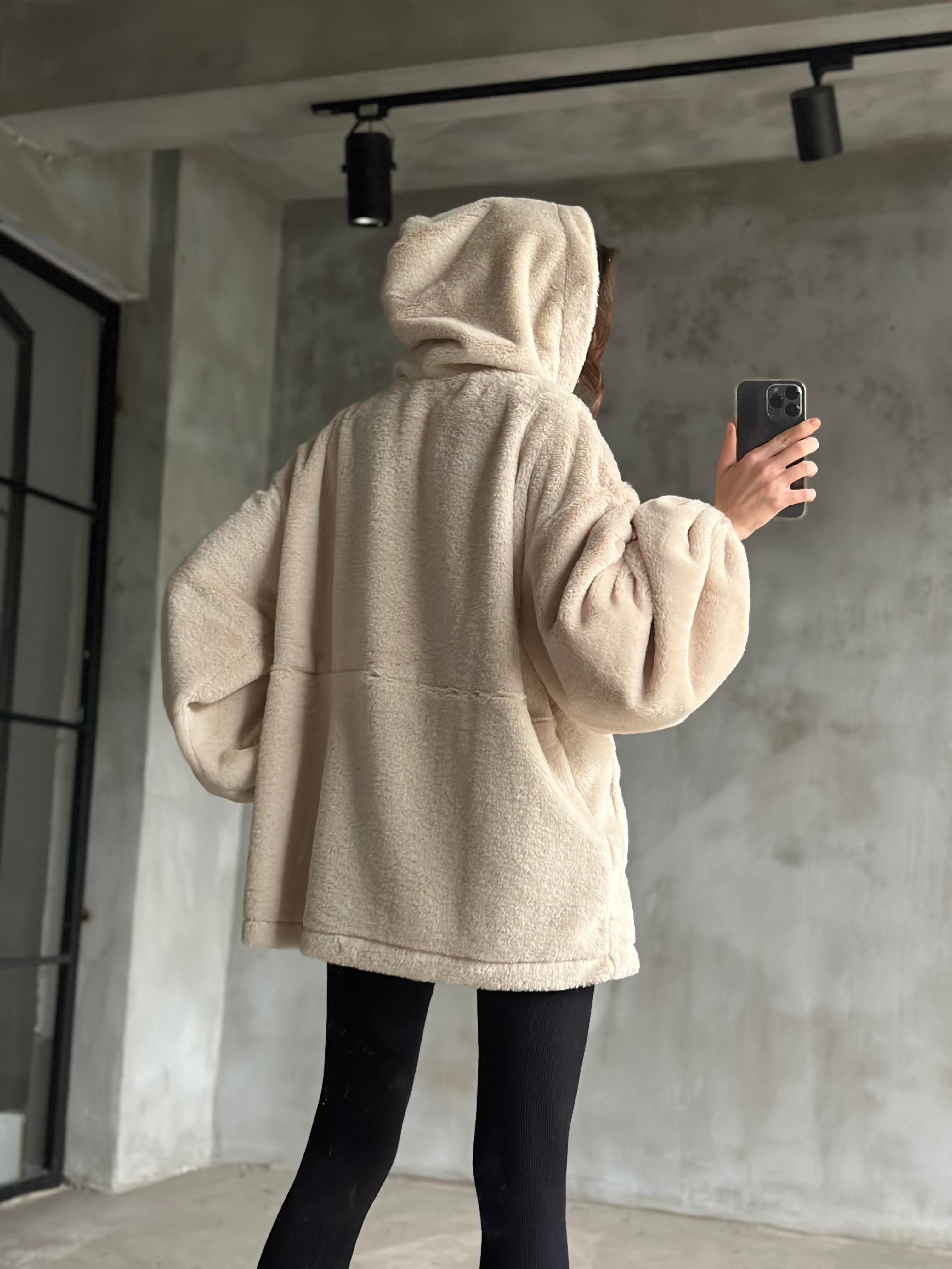 Teddy Peluş oversize Sweatshirt - Ekru - Dominatrend