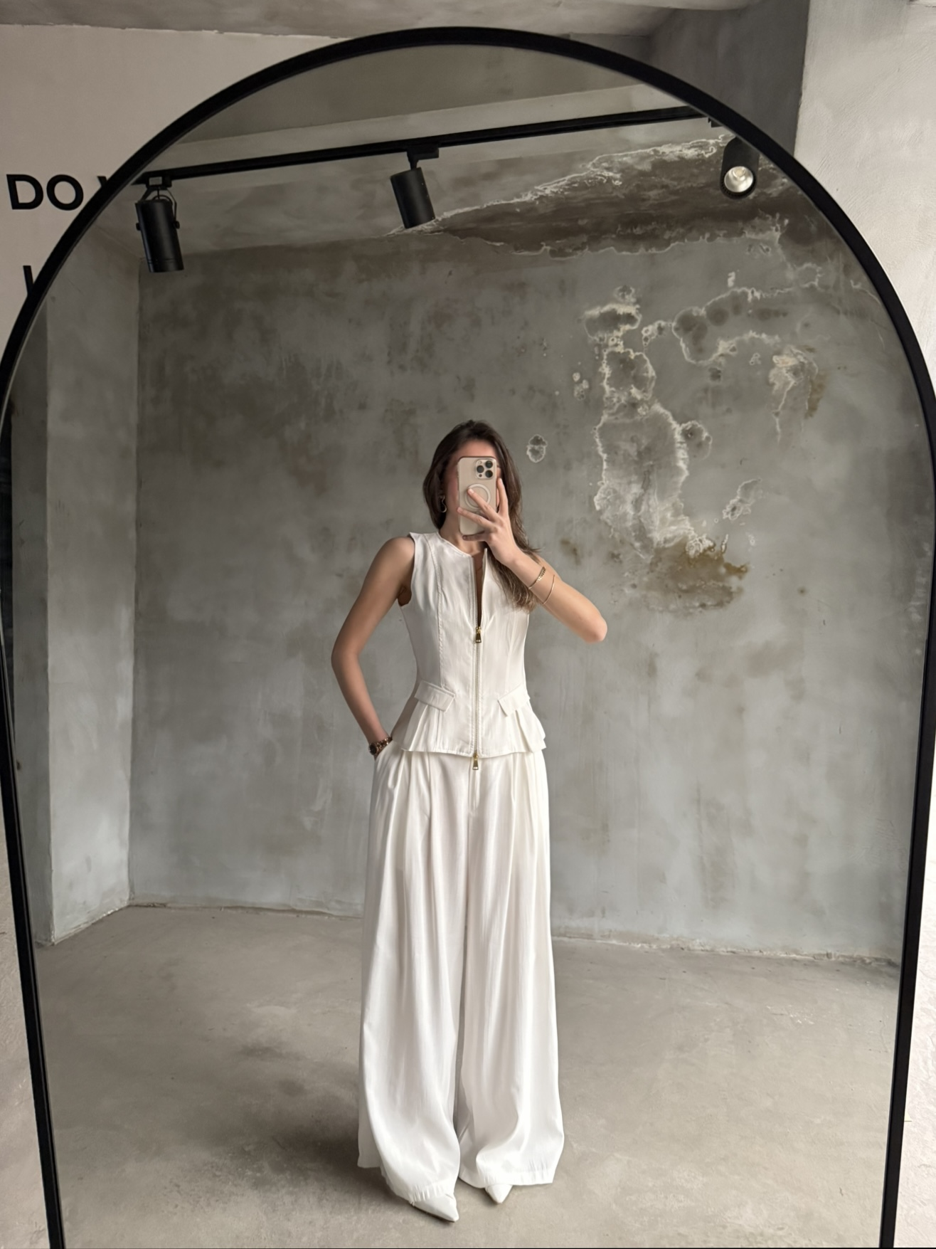 Tencel Çift Fermuarlı Yelekli Takım - Beyaz - Dominatrend