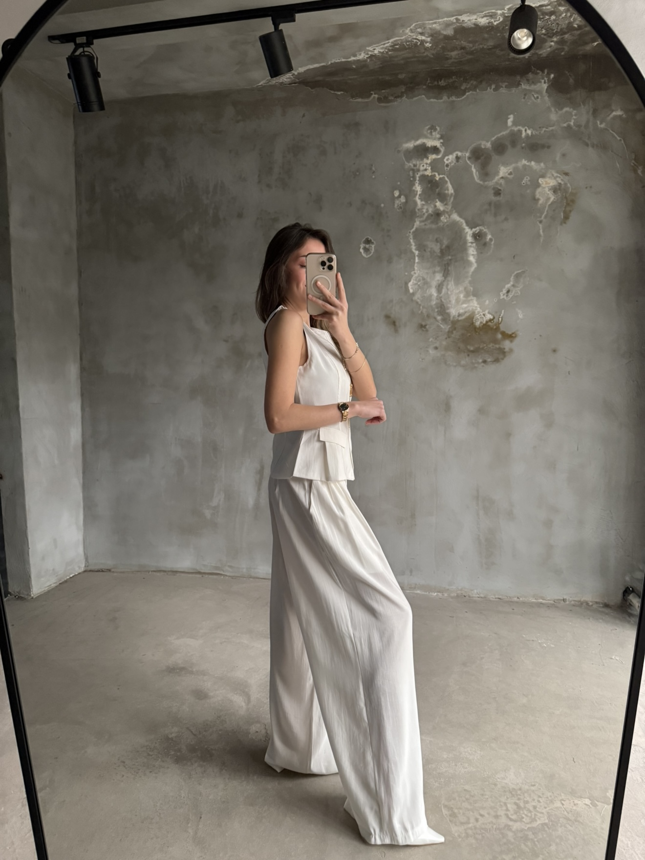 Tencel Çift Fermuarlı Yelekli Takım - Beyaz - Dominatrend