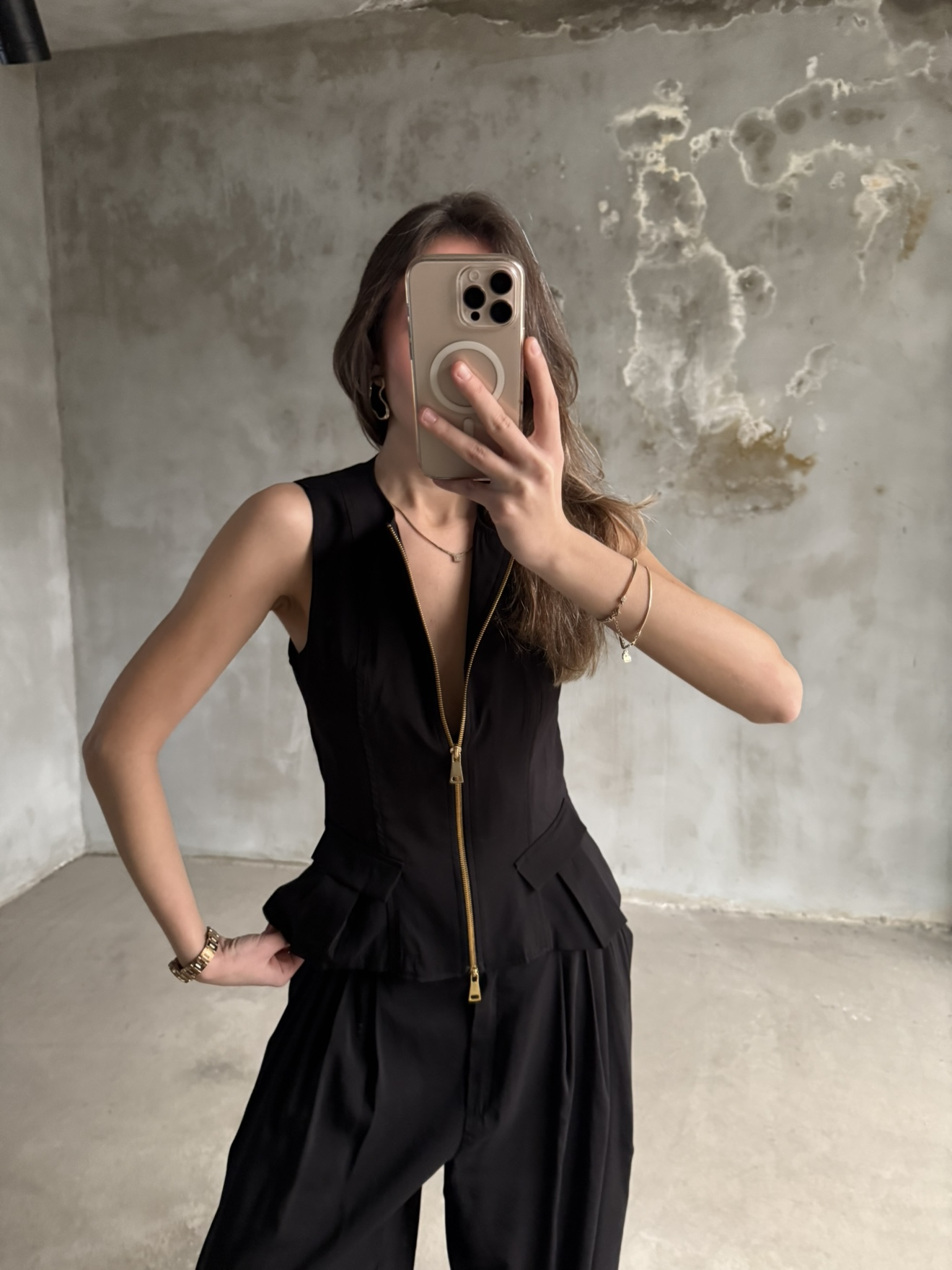 Tencel Çift Fermuarlı Yelekli Takım - Siyah - Dominatrend