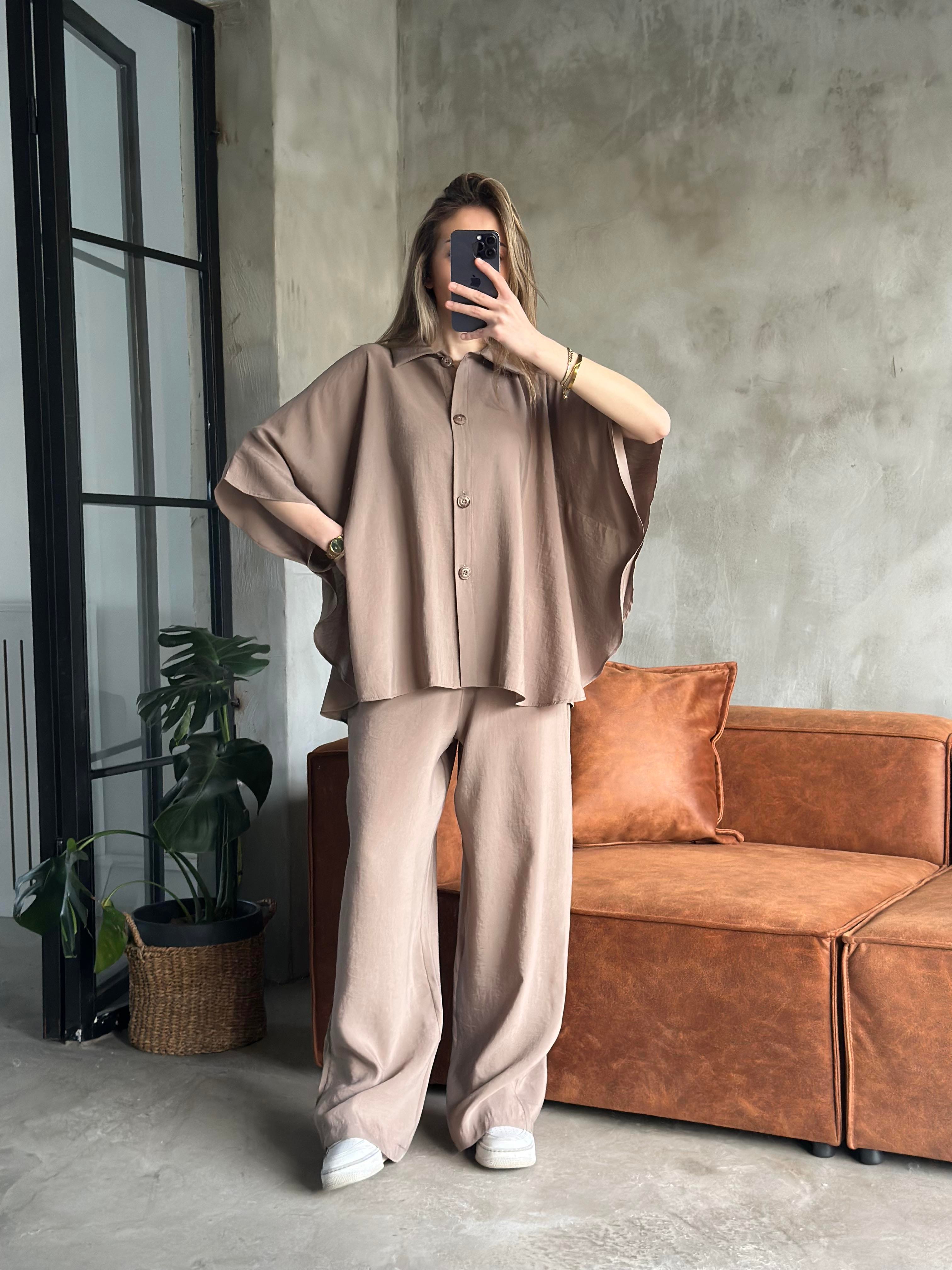 Tencel Modal Yarasa Kol Takım - Camel - Dominatrend