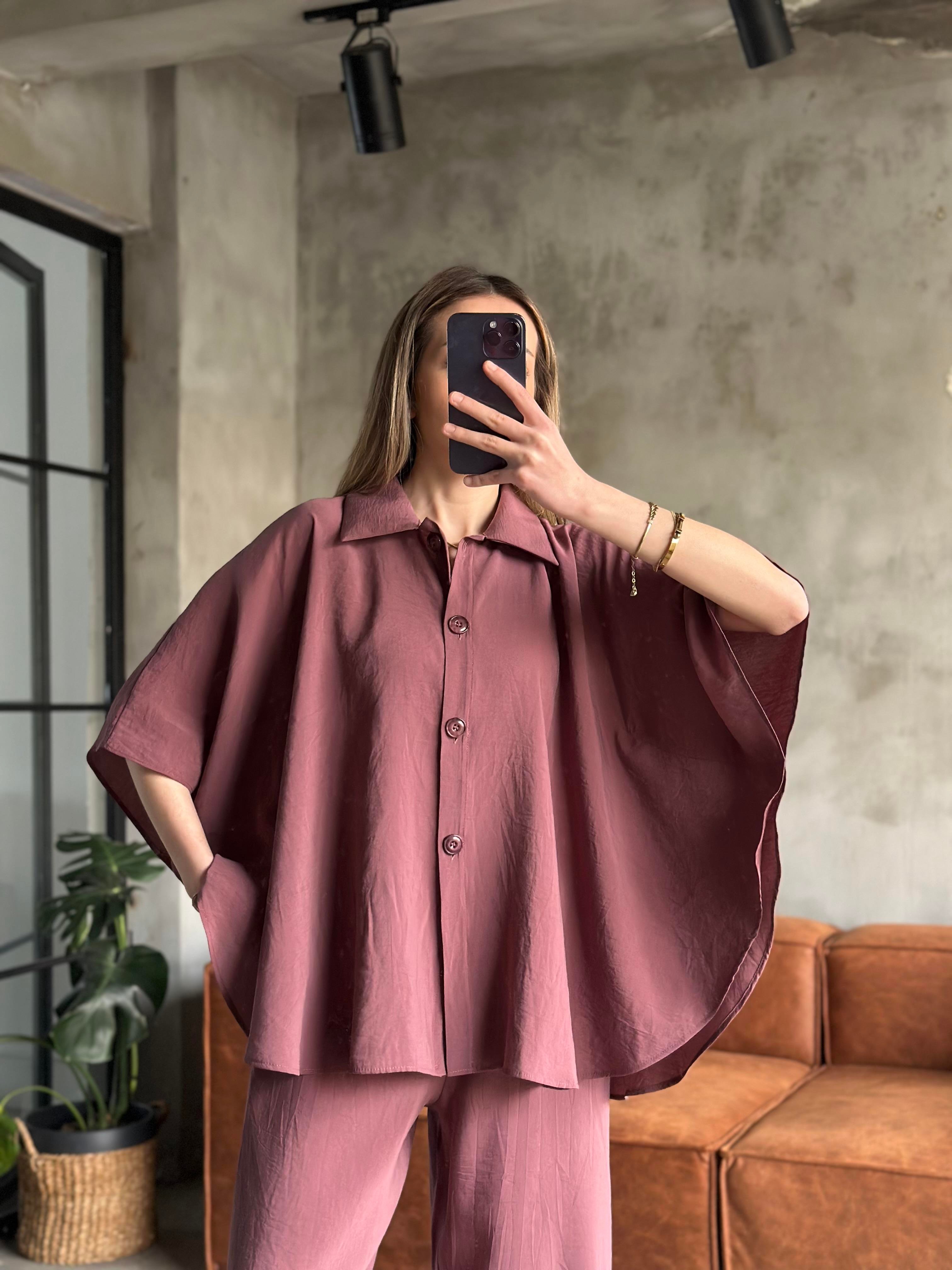 Tencel Modal Yarasa Kol Takım - Gül kurusu  - Dominatrend