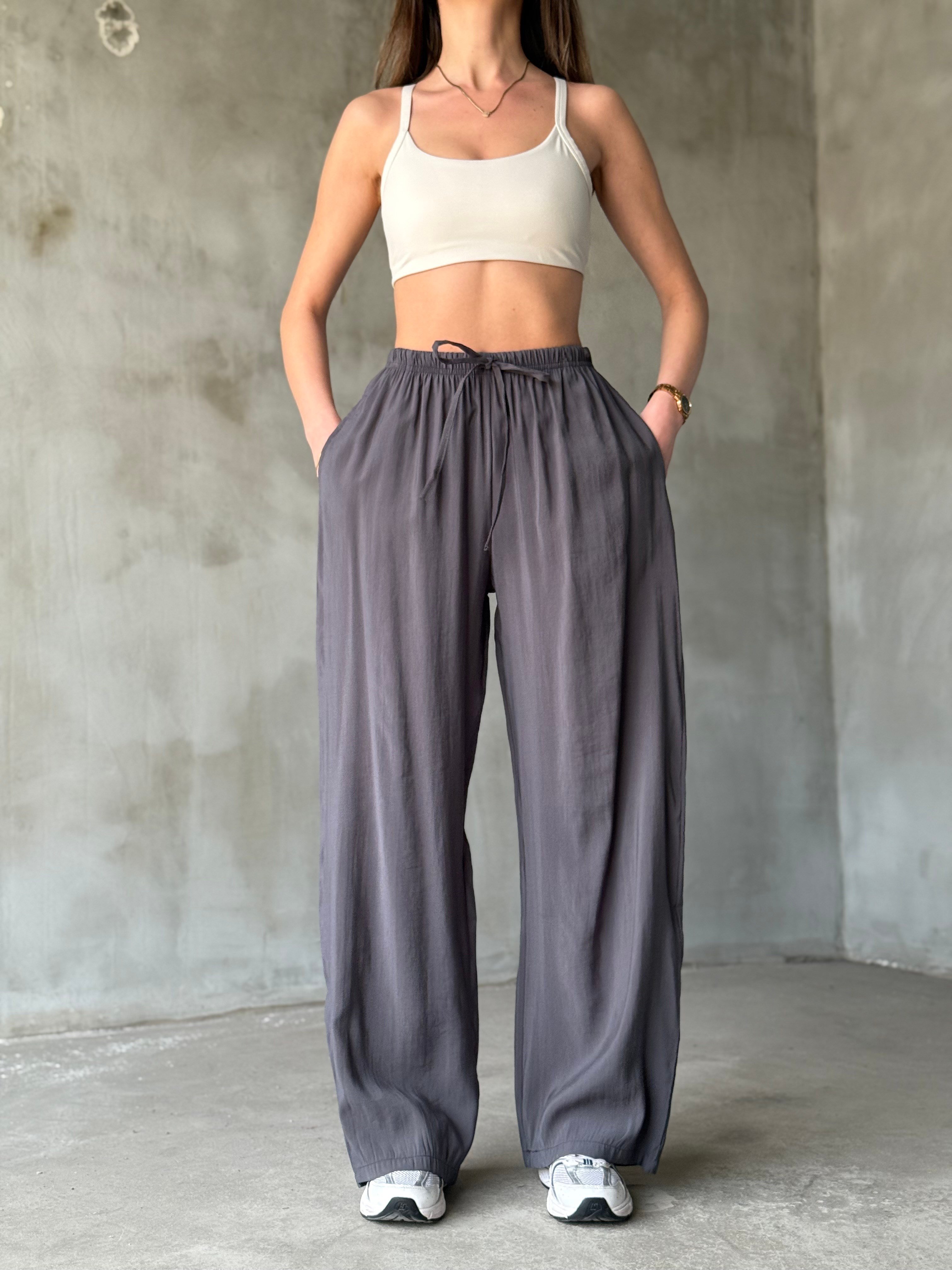Tencel Salaş Pantolon - Gri - Dominatrend