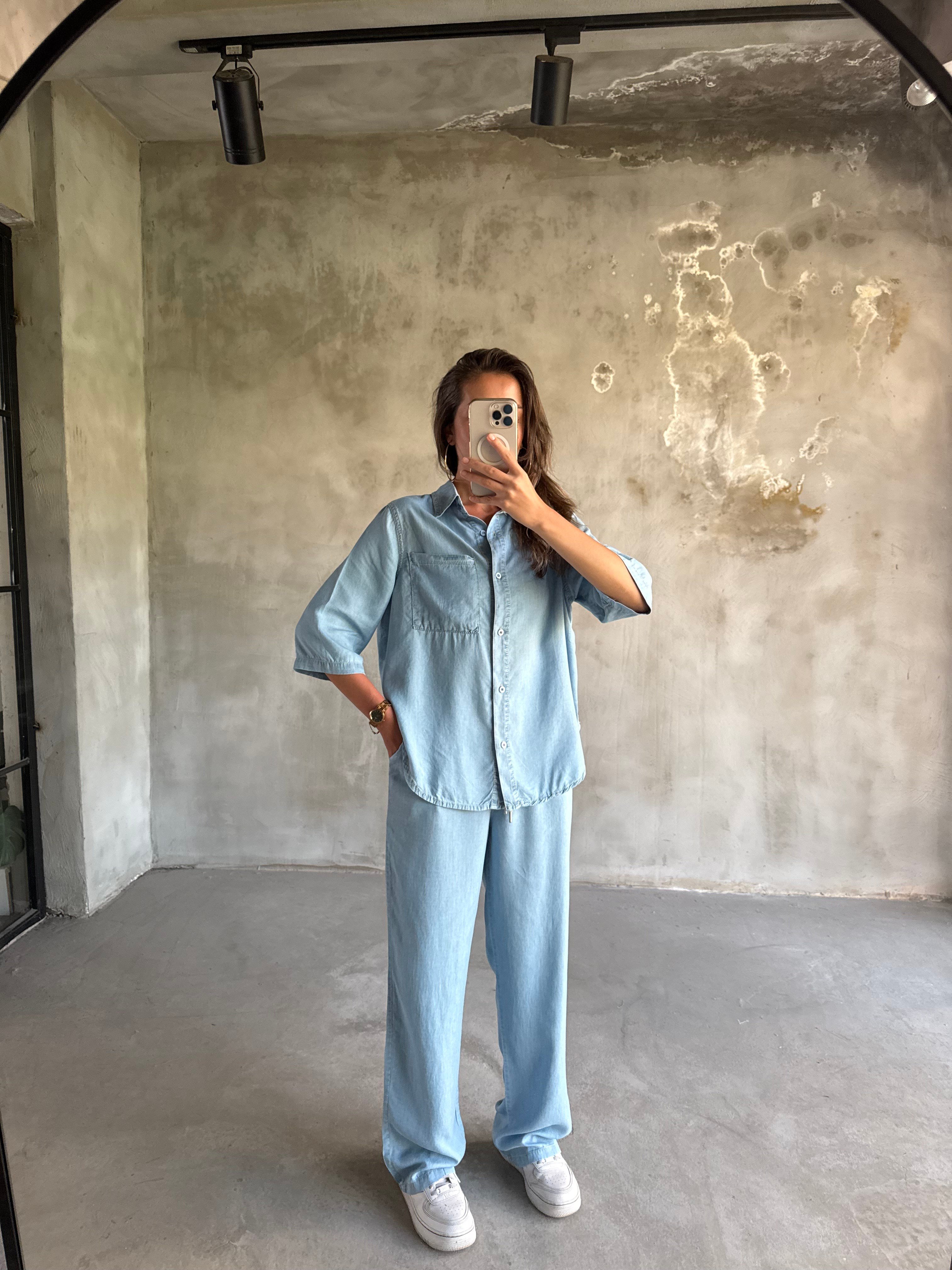 Tensel Denim Kısa Kollu Takım - Dominatrend