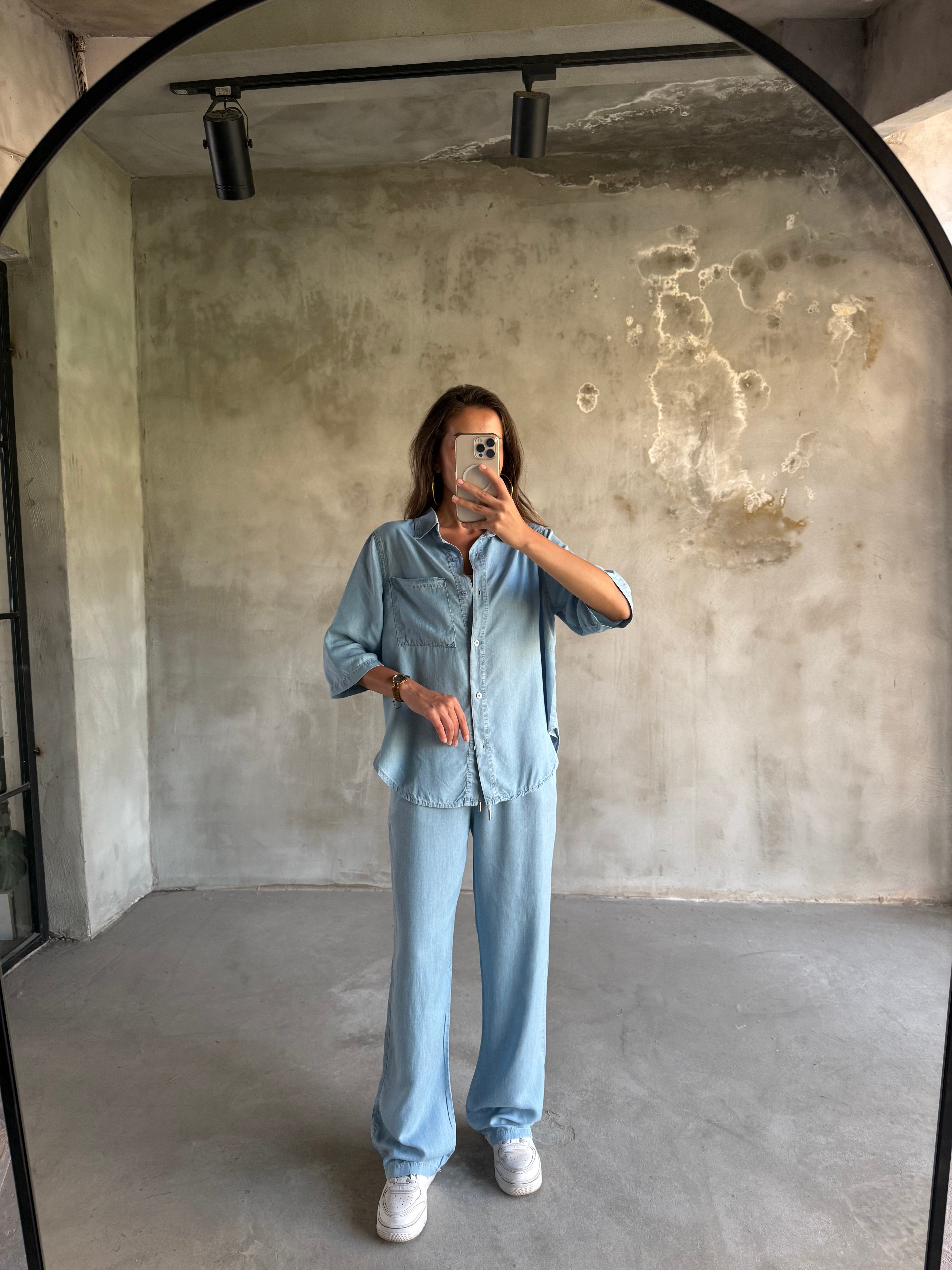 Tensel Denim Kısa Kollu Takım - Dominatrend