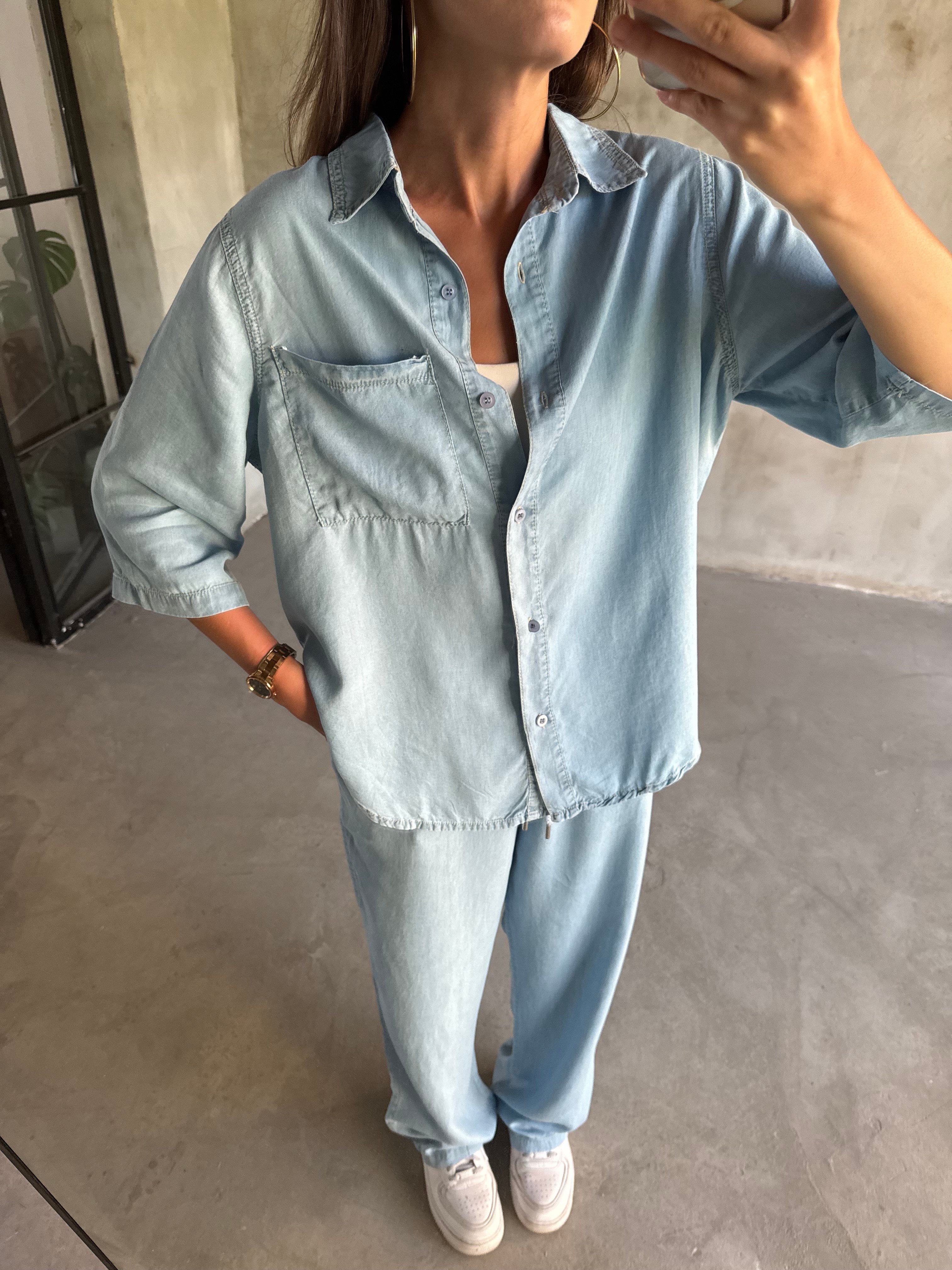 Tensel Denim Kısa Kollu Takım - Dominatrend