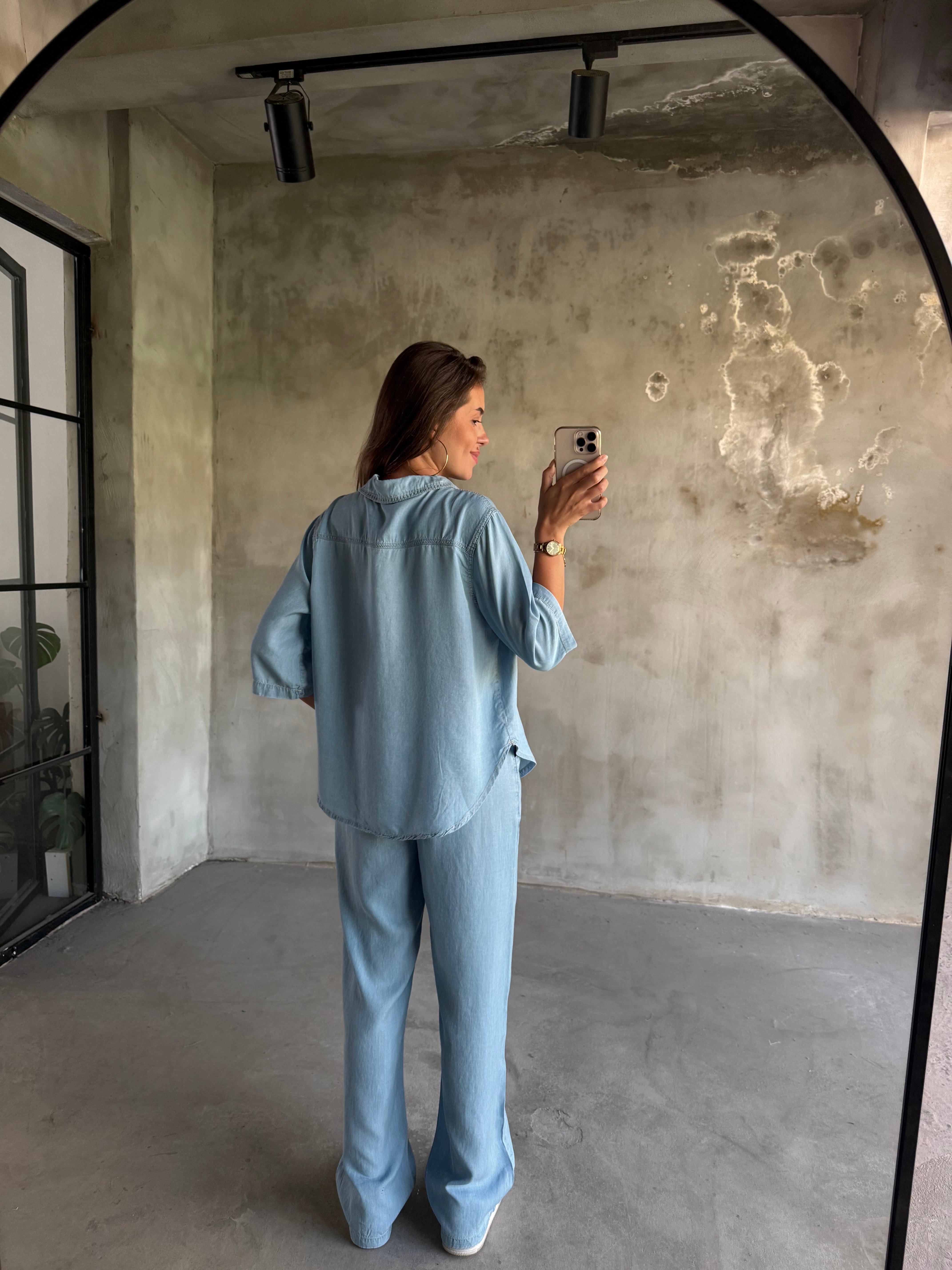 Tensel Denim Kısa Kollu Takım - Dominatrend