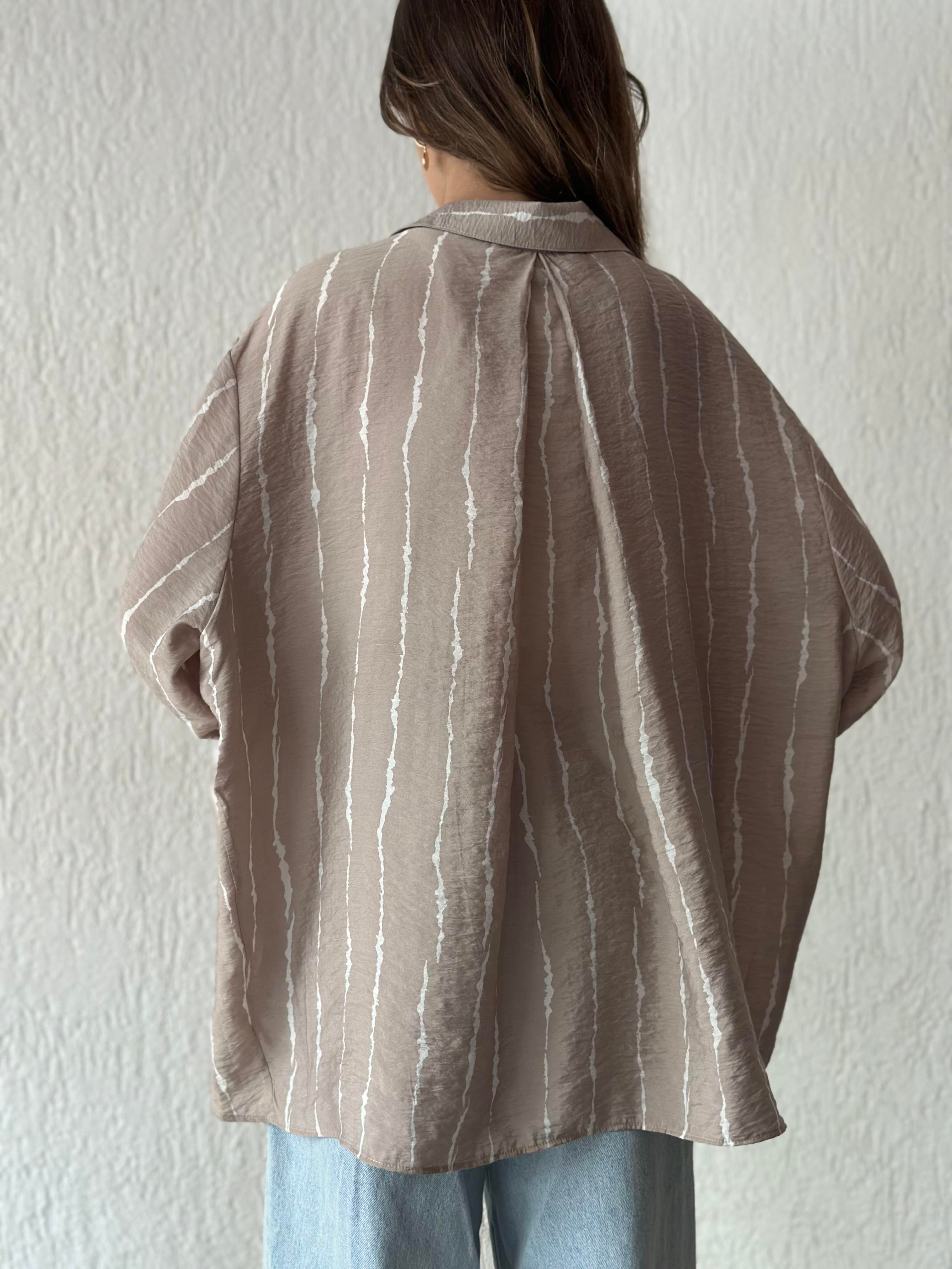 Tensel Oversize Gömlek - Bej - Dominatrend