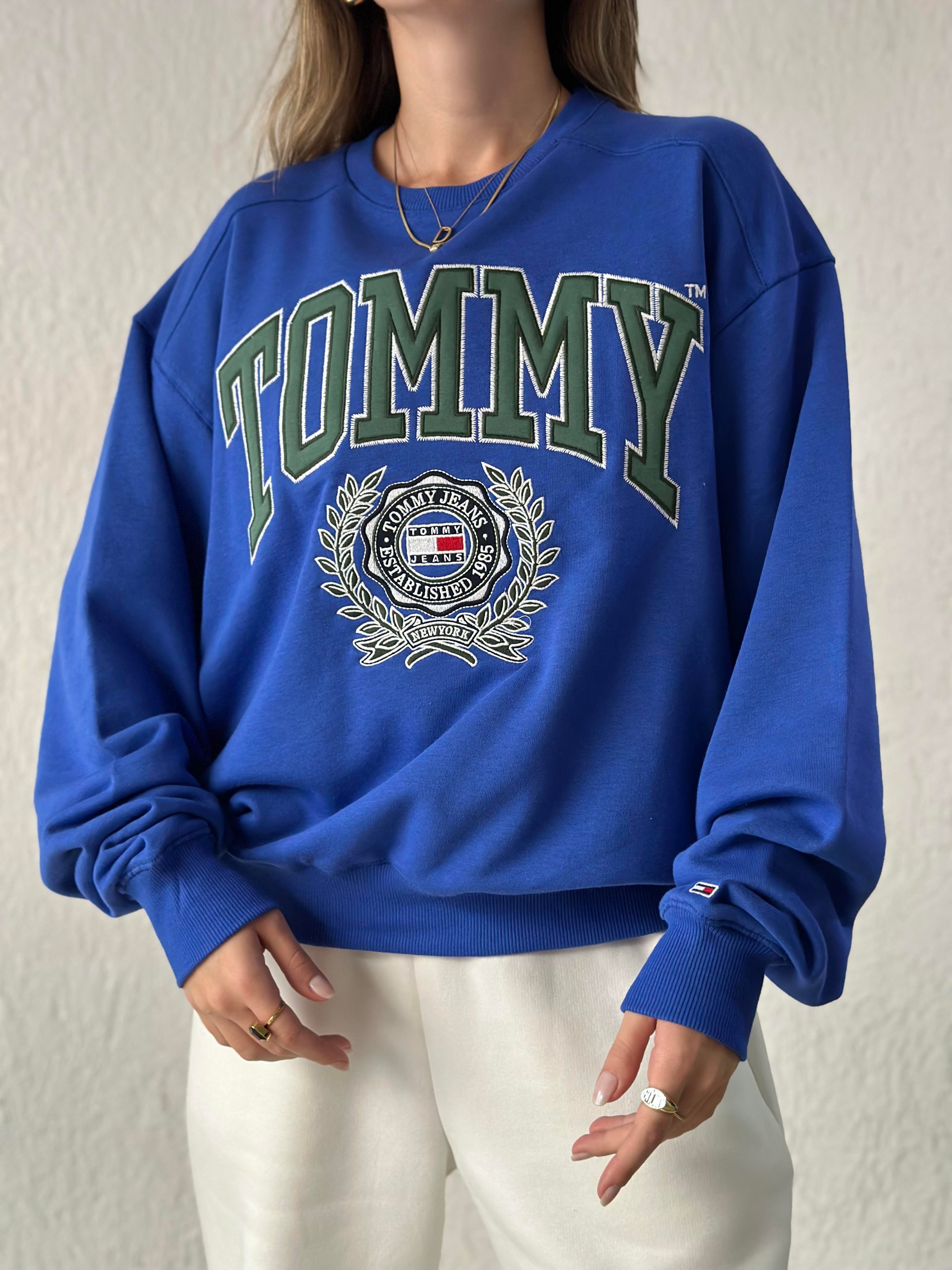 T&H College Nakışlı Sweatshirt - Saks - Dominatrend