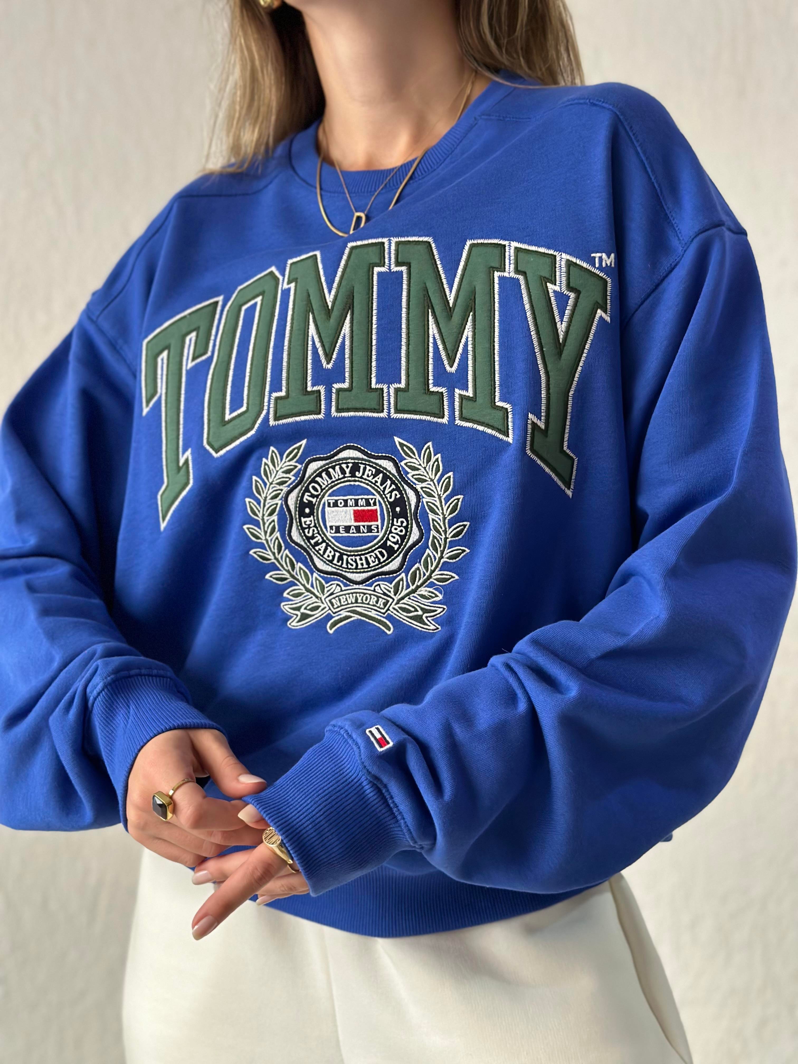 T&H College Nakışlı Sweatshirt - Saks - Dominatrend