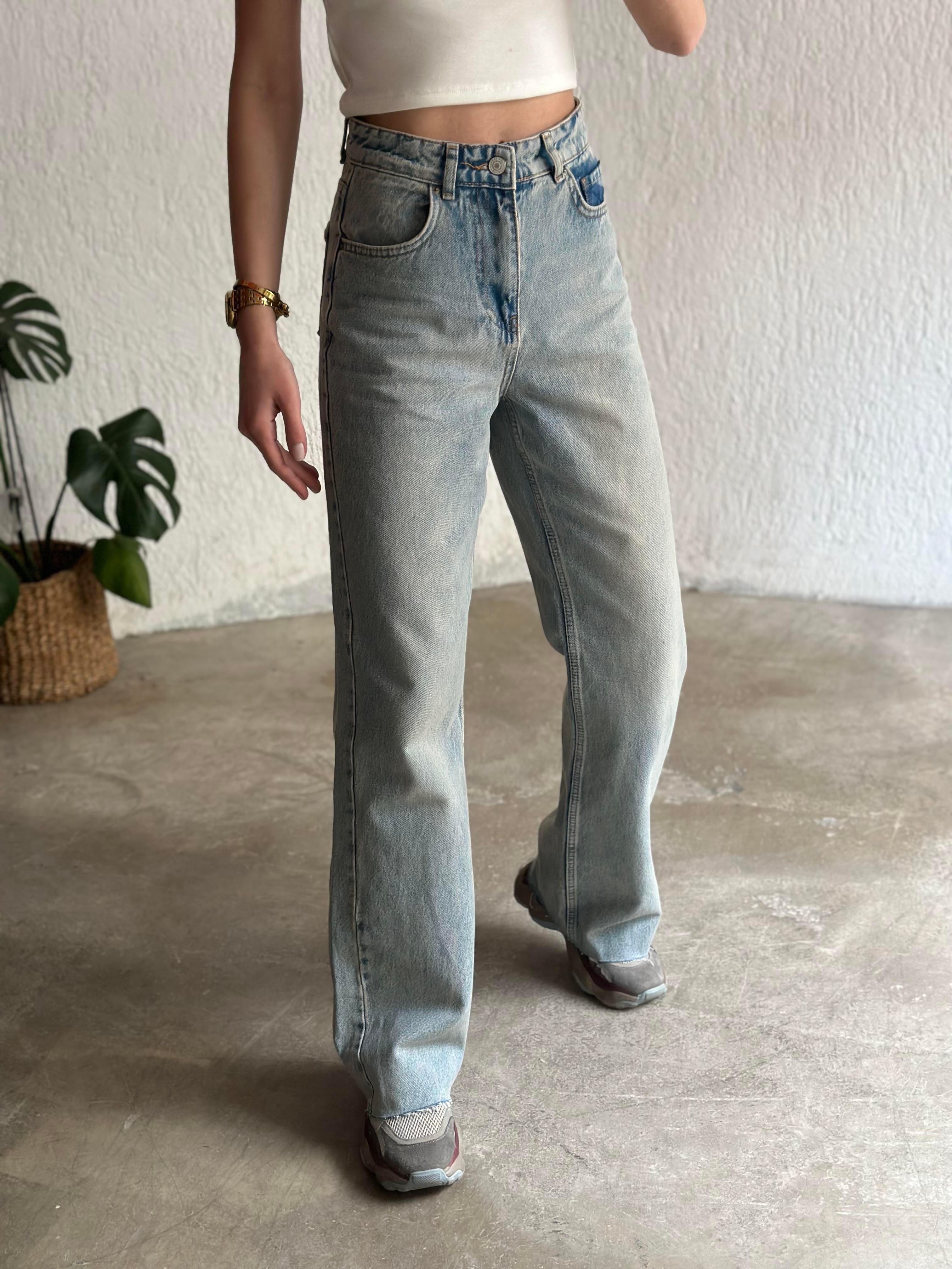 Tintli Kesik Bol Paça Jean - Dominatrend