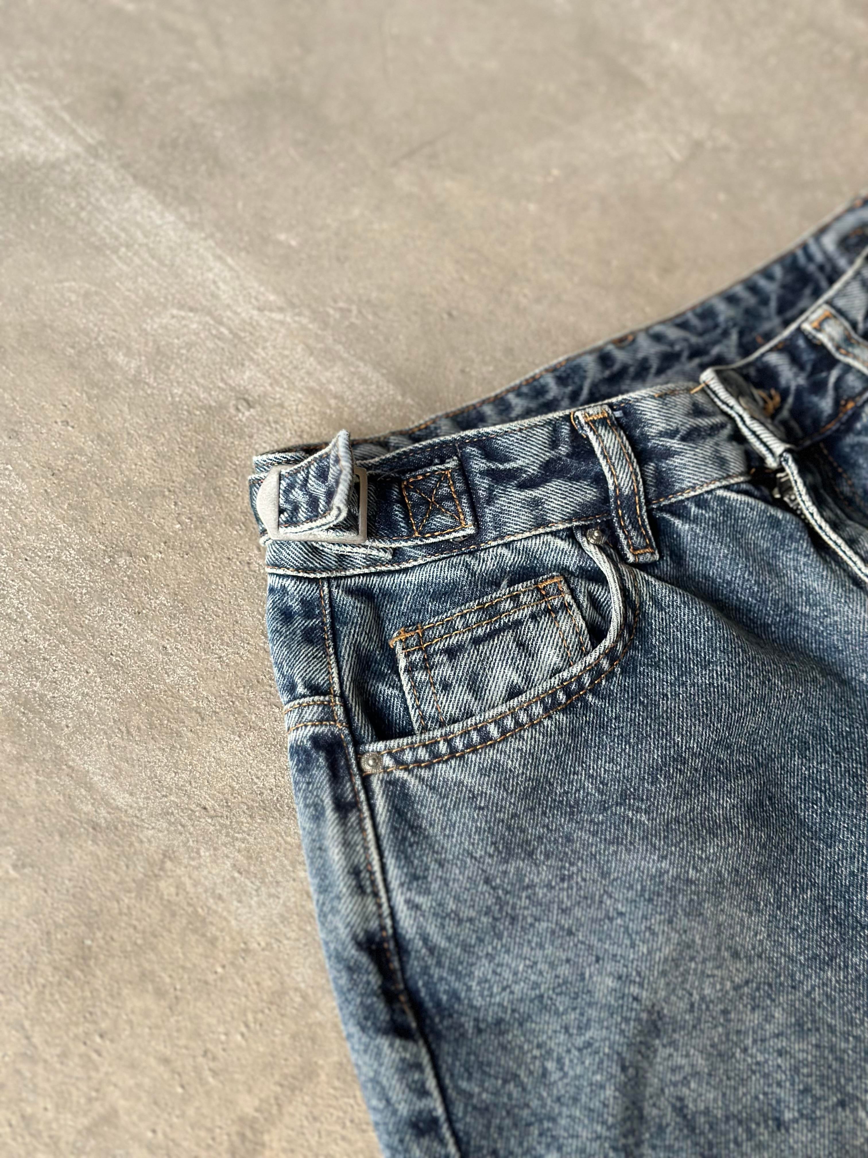 Tokalı Kargo Baggy Jean - Mavi - Dominatrend