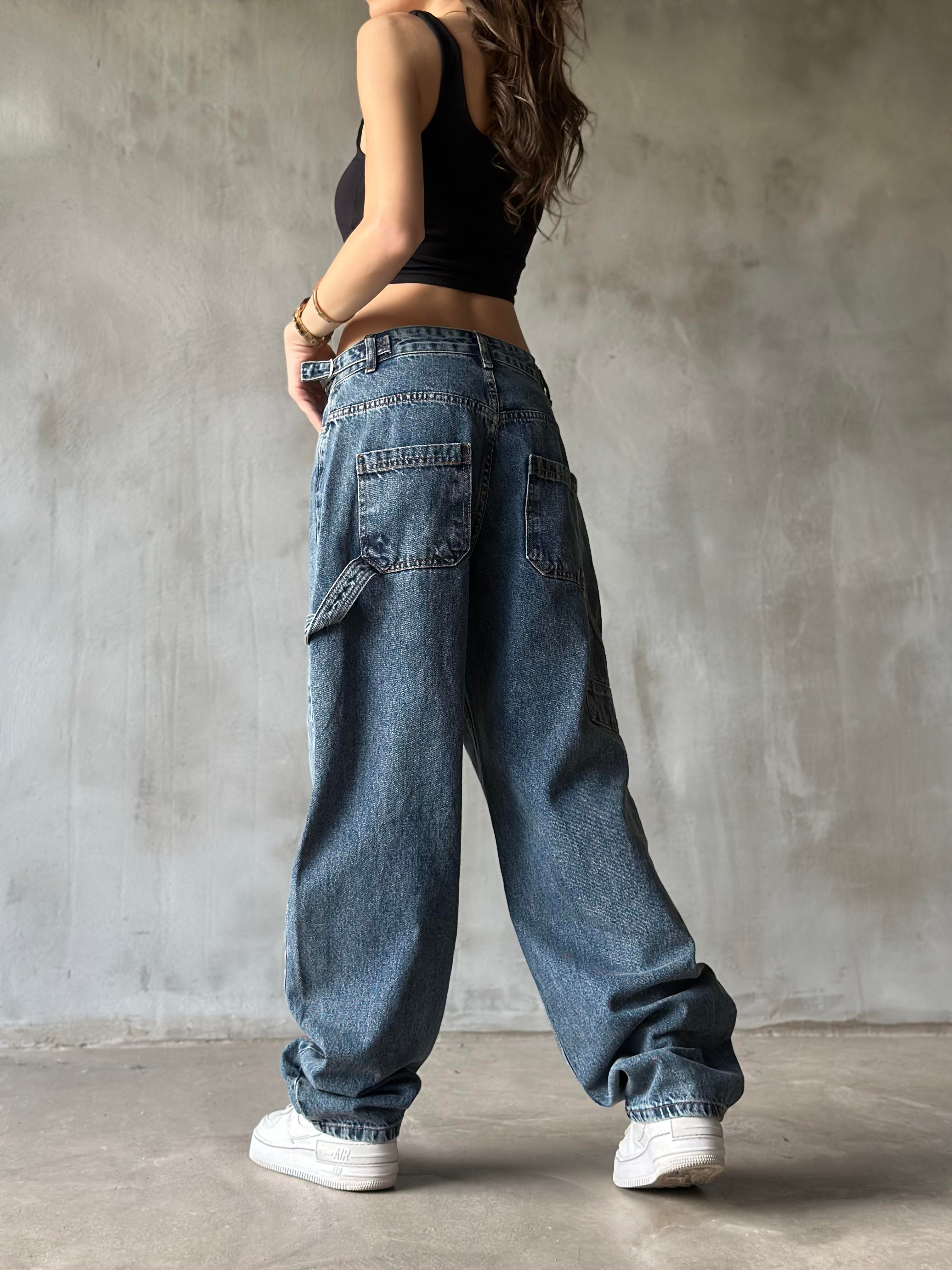 Tokalı Kargo Baggy Jean - Mavi - Dominatrend