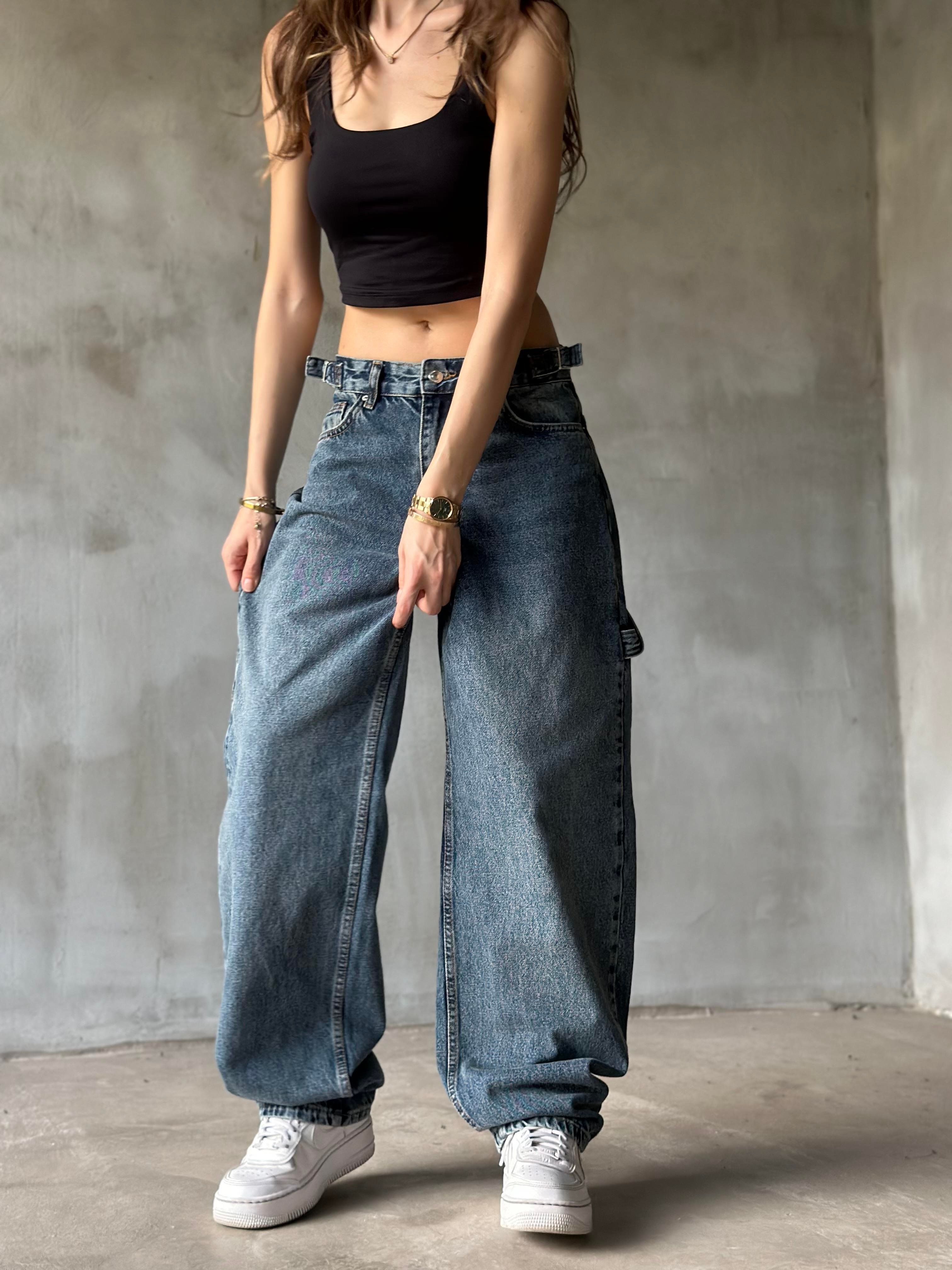 Tokalı Kargo Baggy Jean - Mavi - Dominatrend