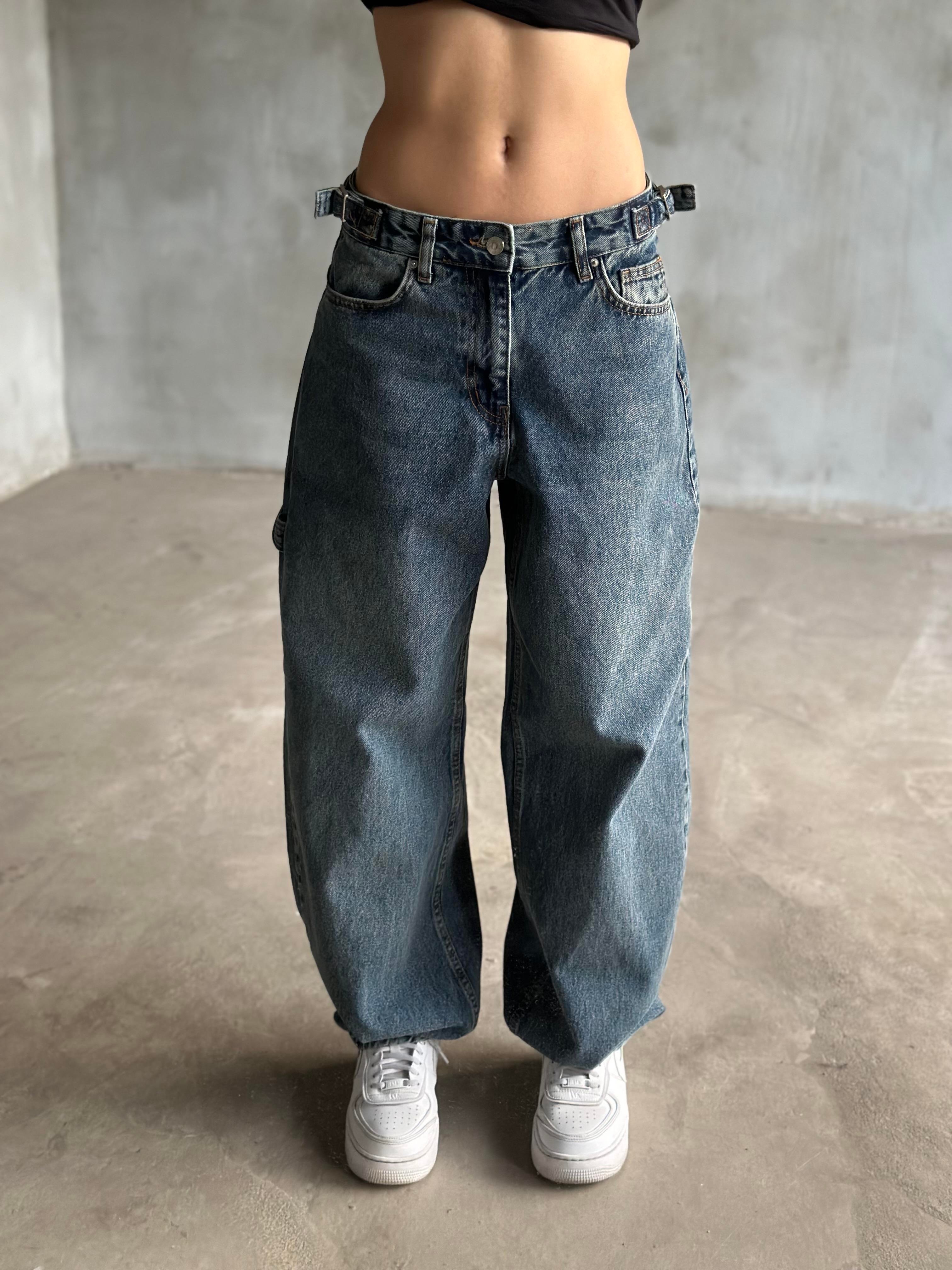 Tokalı Kargo Baggy Jean - Mavi - Dominatrend
