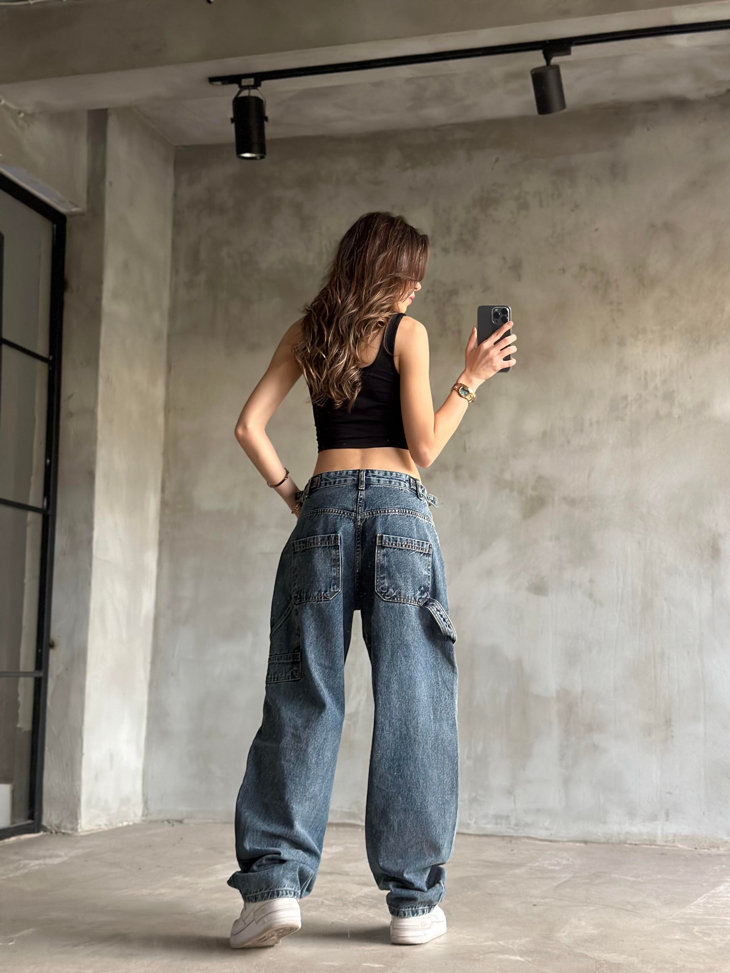 Tokalı Kargo Baggy Jean - Mavi - Dominatrend