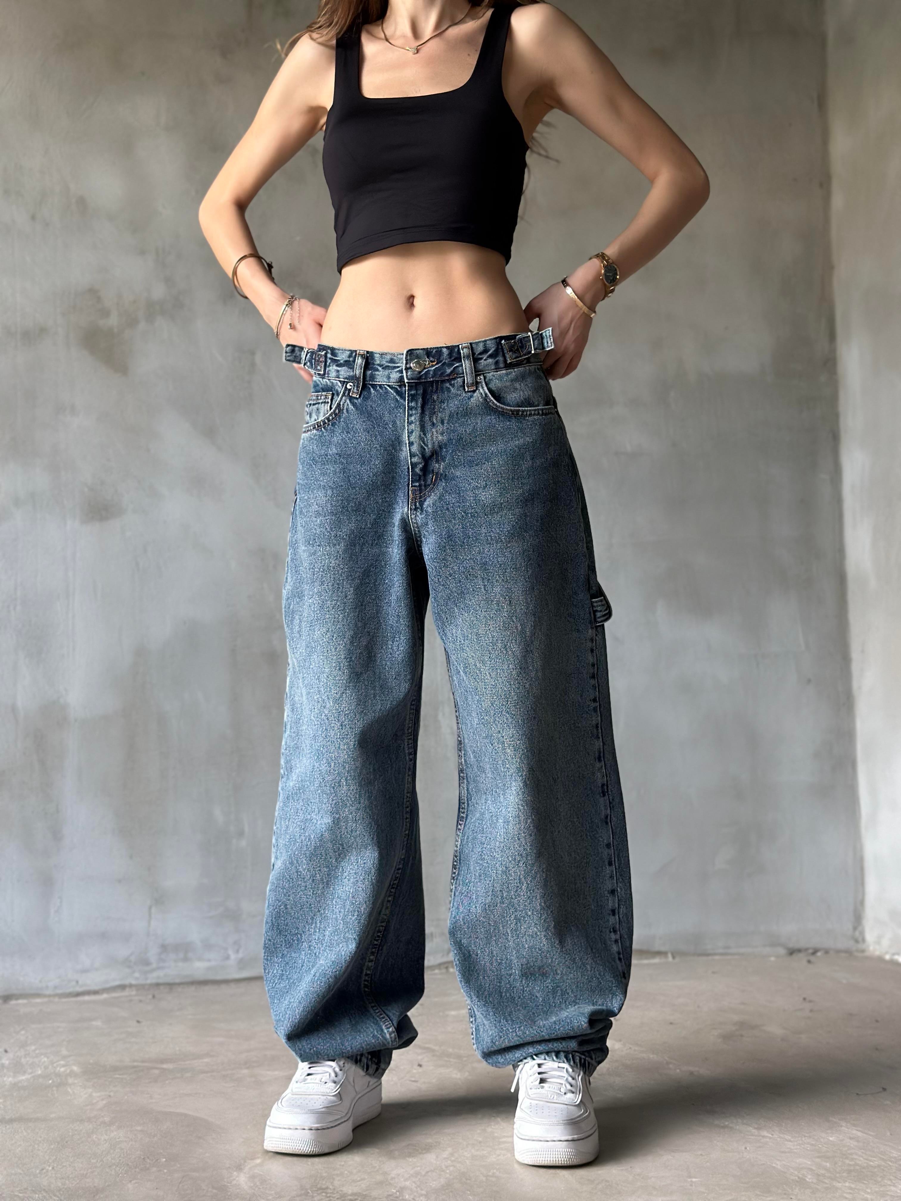 Tokalı Kargo Baggy Jean - Mavi - Dominatrend