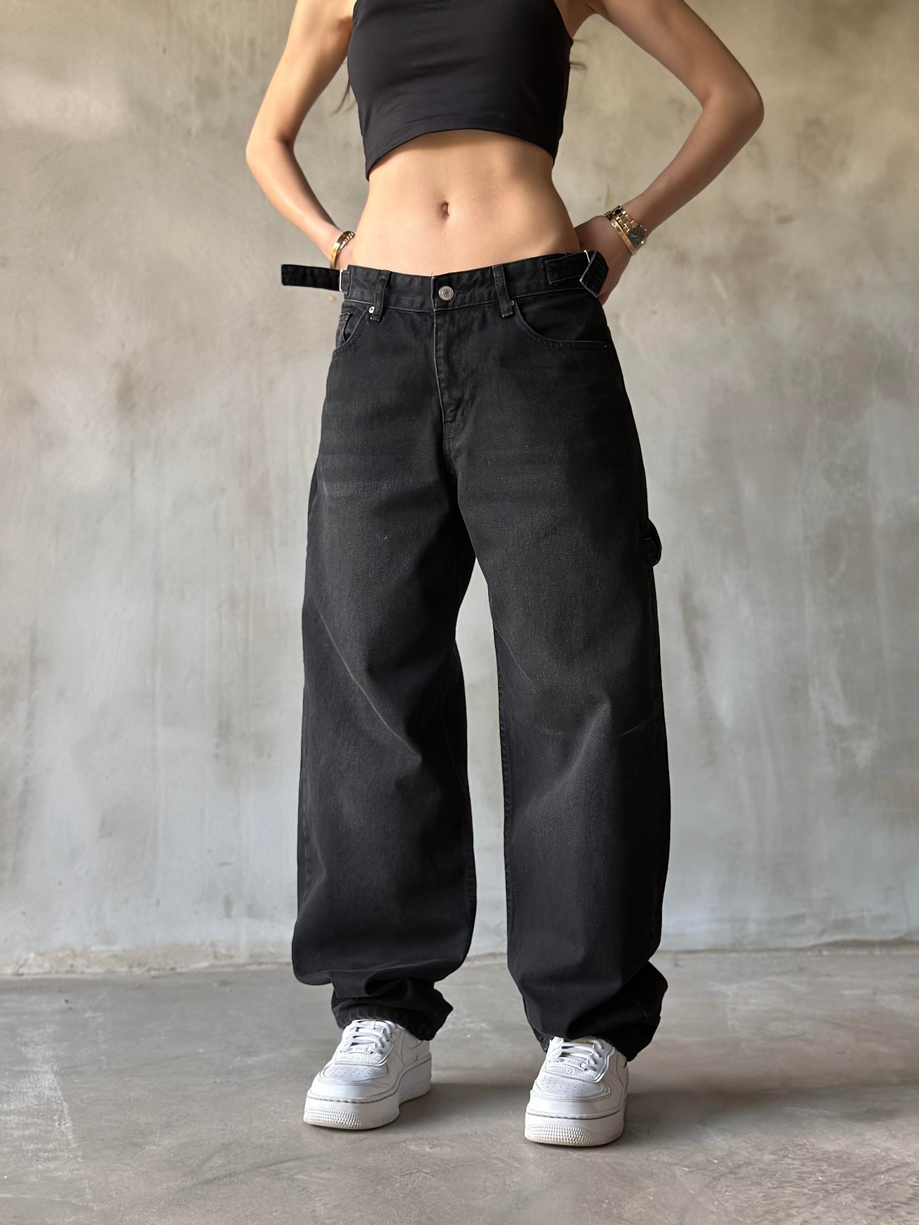 Tokalı Kargo Baggy Jean - Siyah - Dominatrend