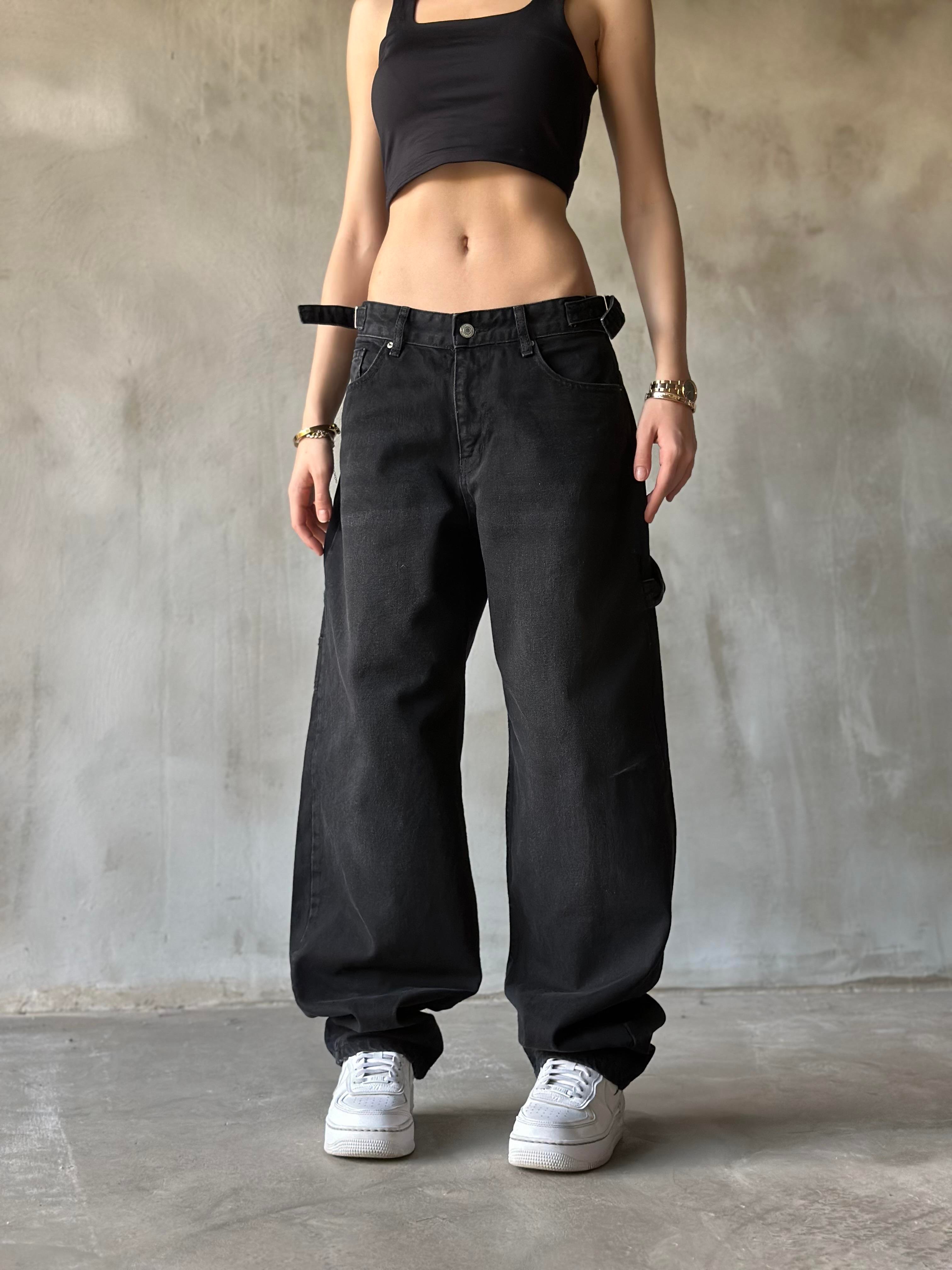 Tokalı Kargo Baggy Jean - Siyah - Dominatrend