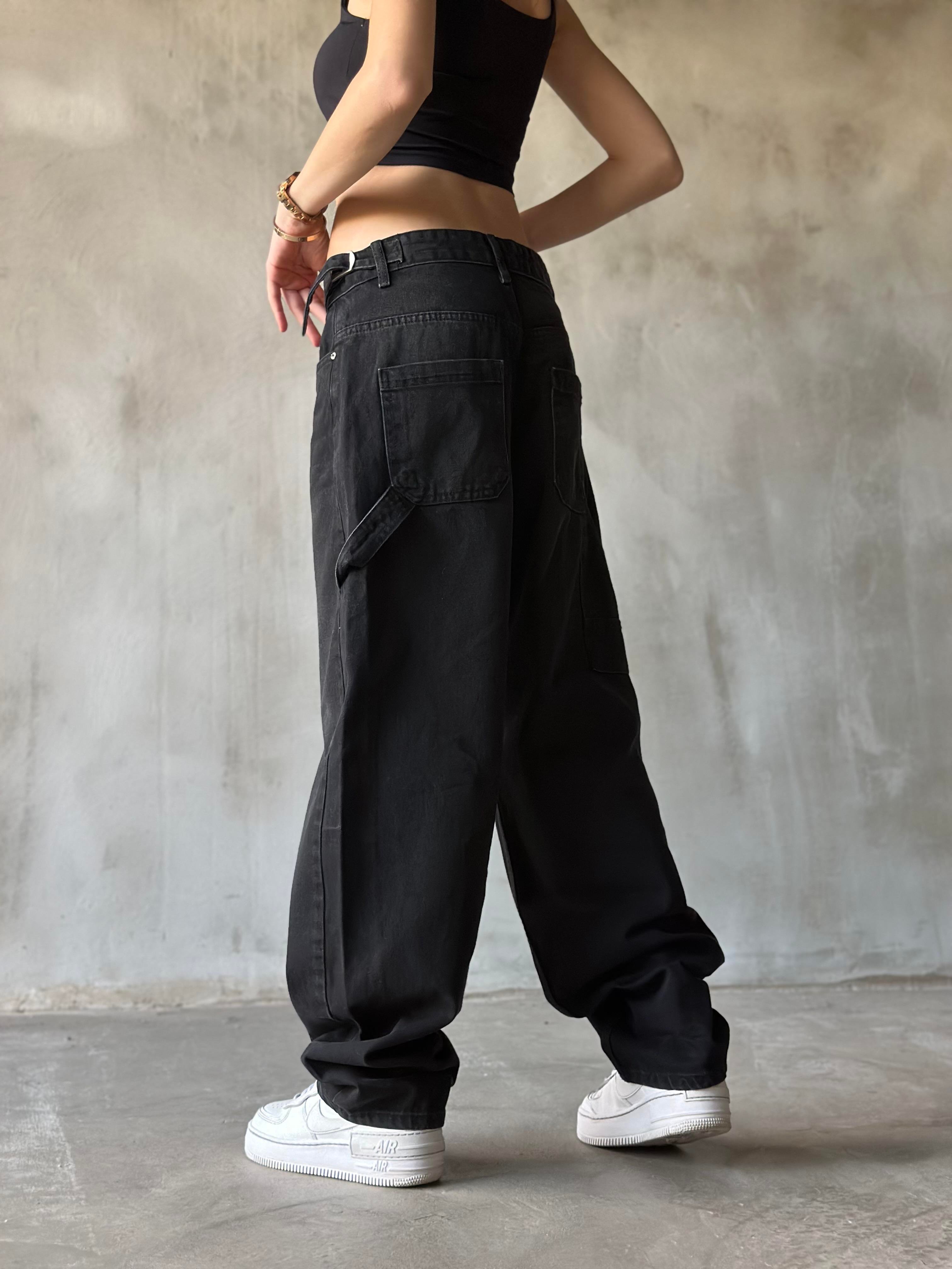 Tokalı Kargo Baggy Jean - Siyah - Dominatrend