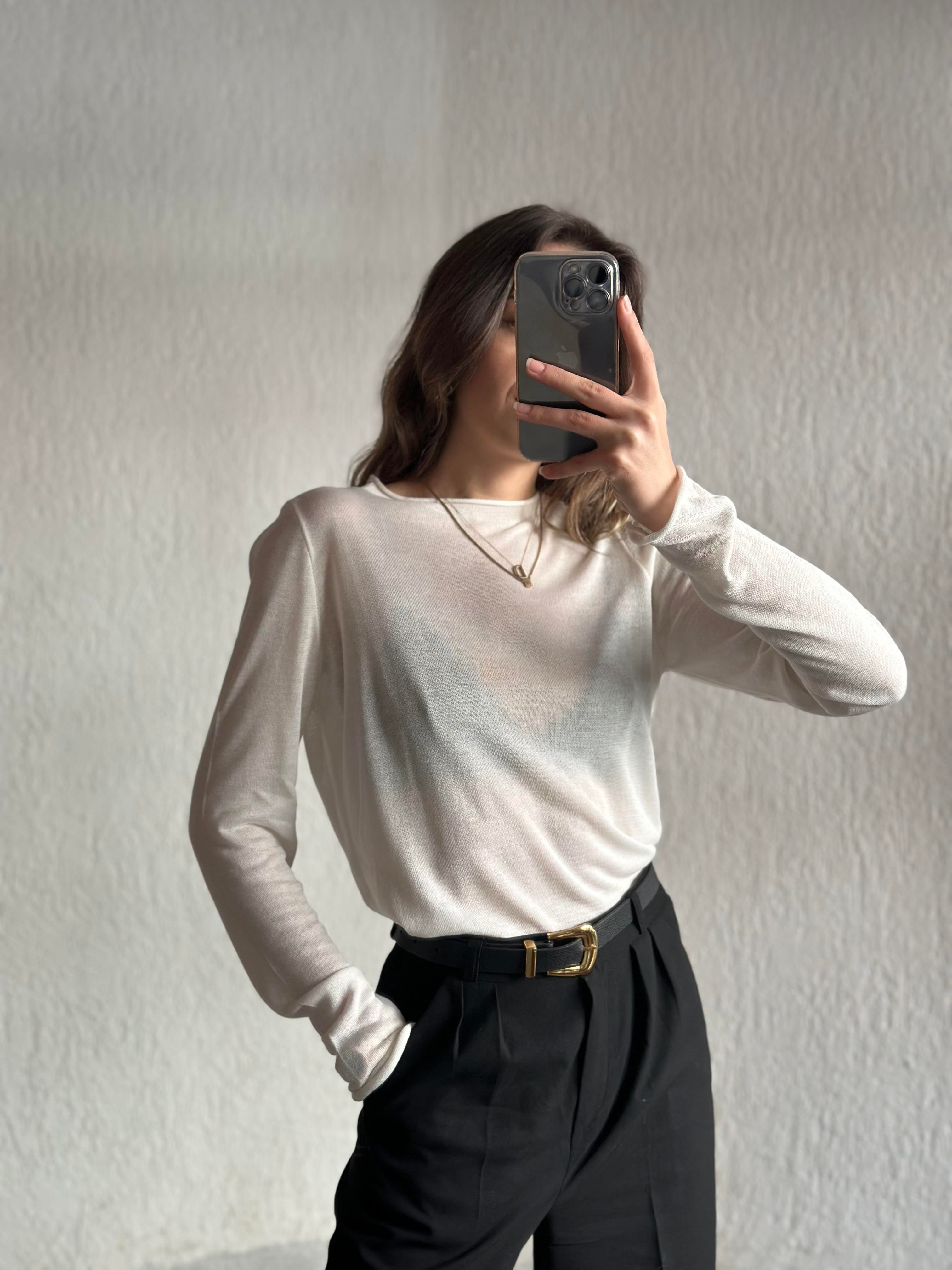 Transparan Bluz - Beyaz - Dominatrend