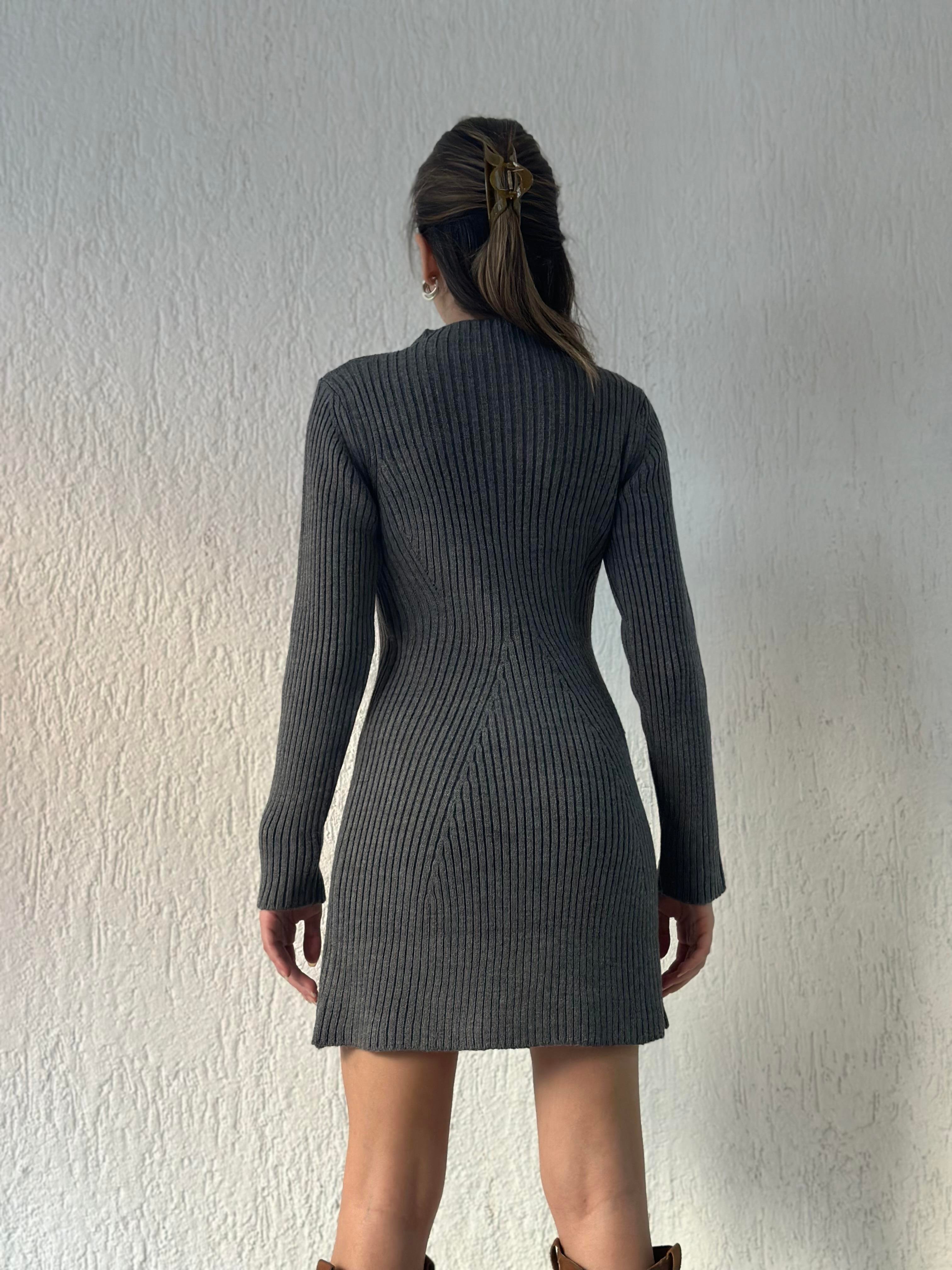 Triko Elbise - Antrasit - Dominatrend