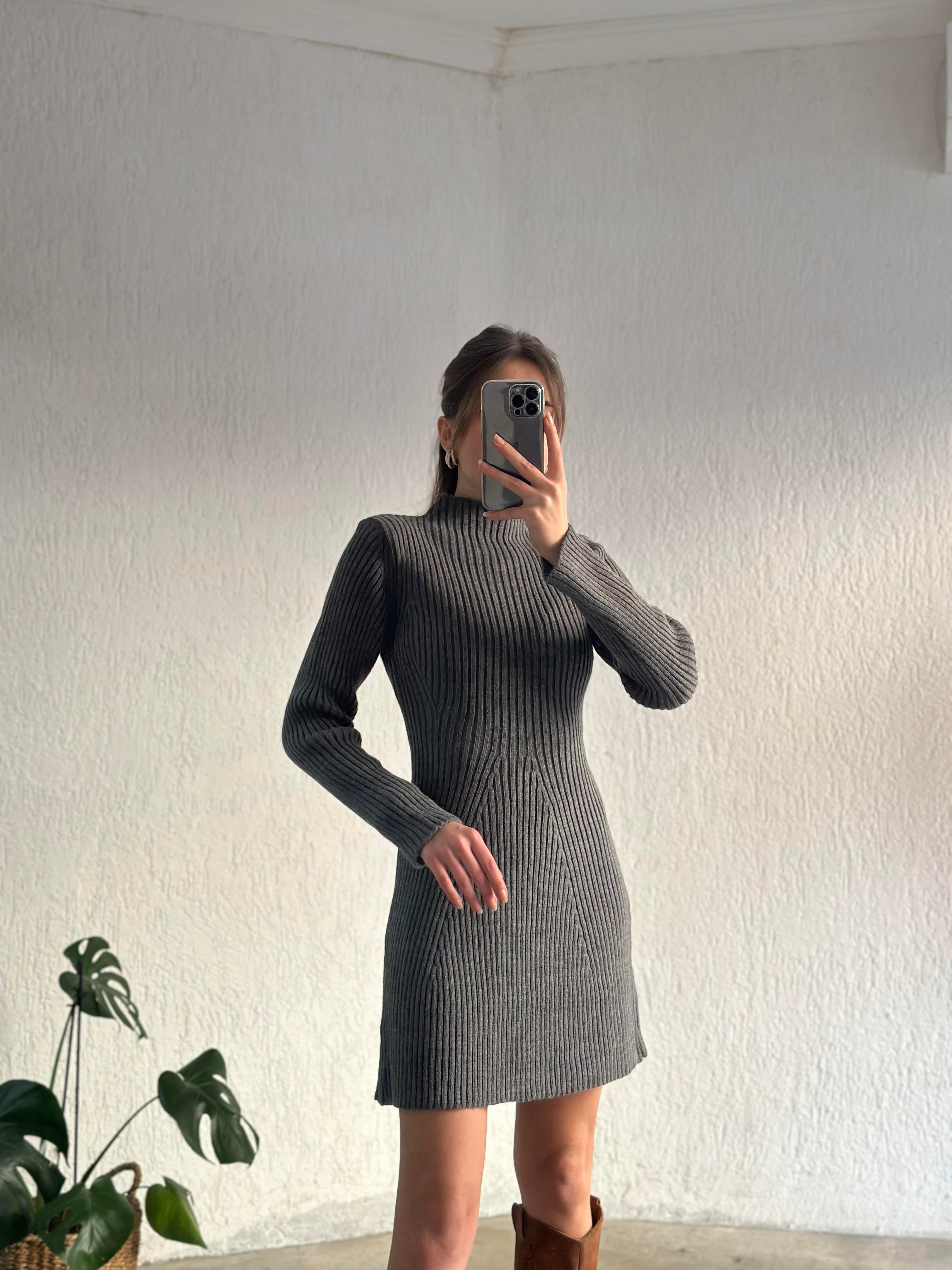 Triko Elbise - Antrasit - Dominatrend