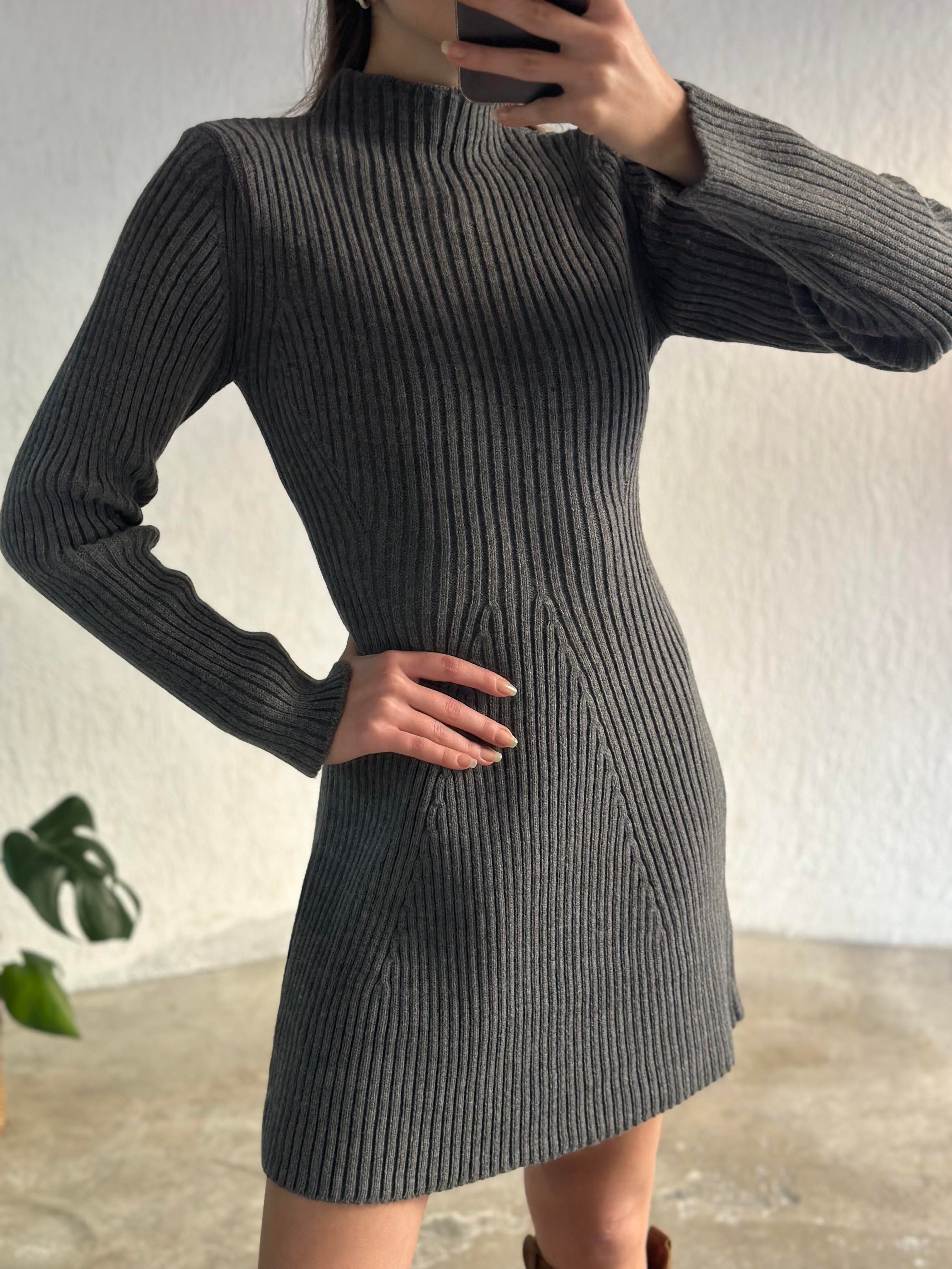 Triko Elbise - Antrasit - Dominatrend