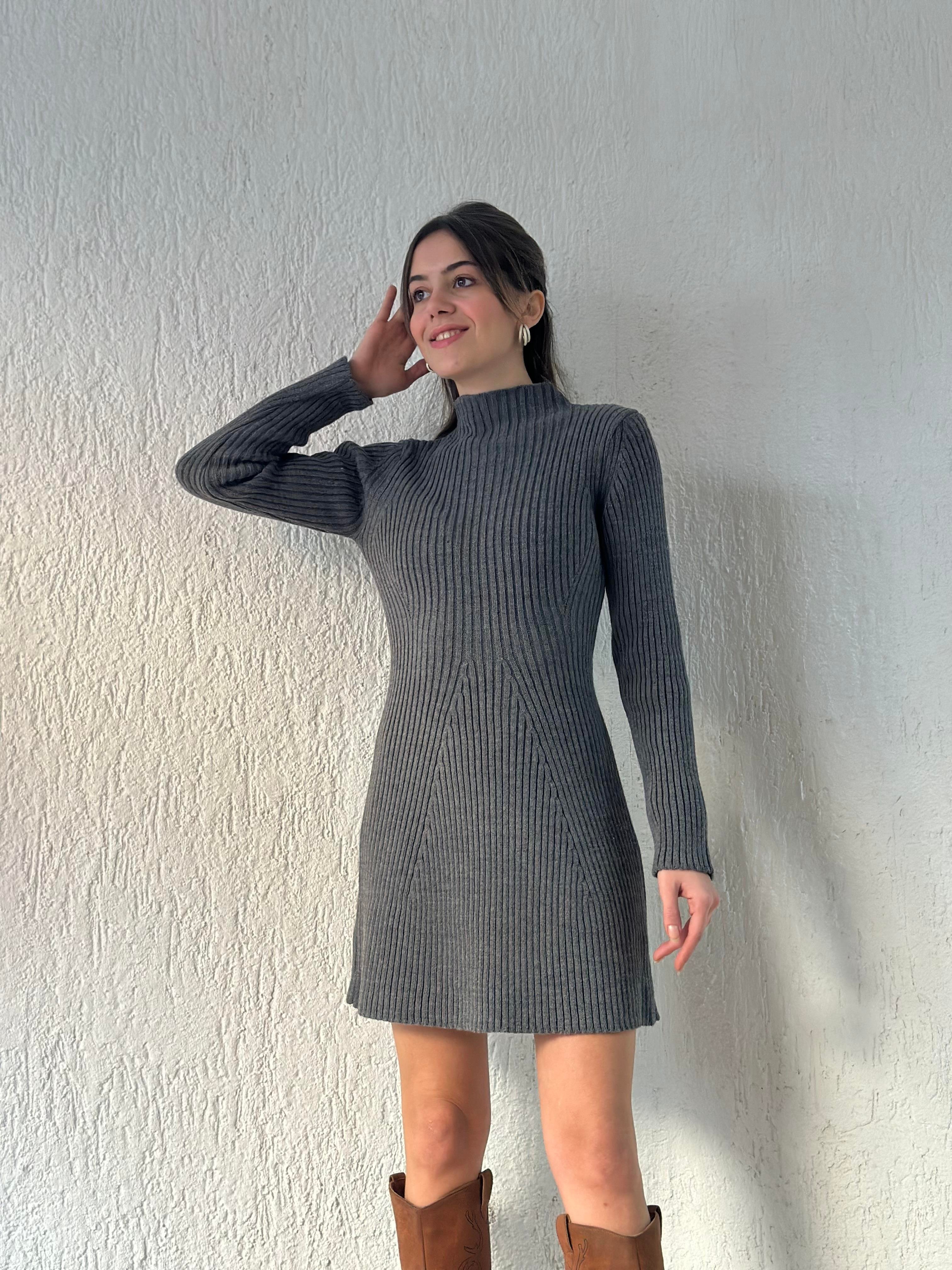 Triko Elbise - Antrasit - Dominatrend