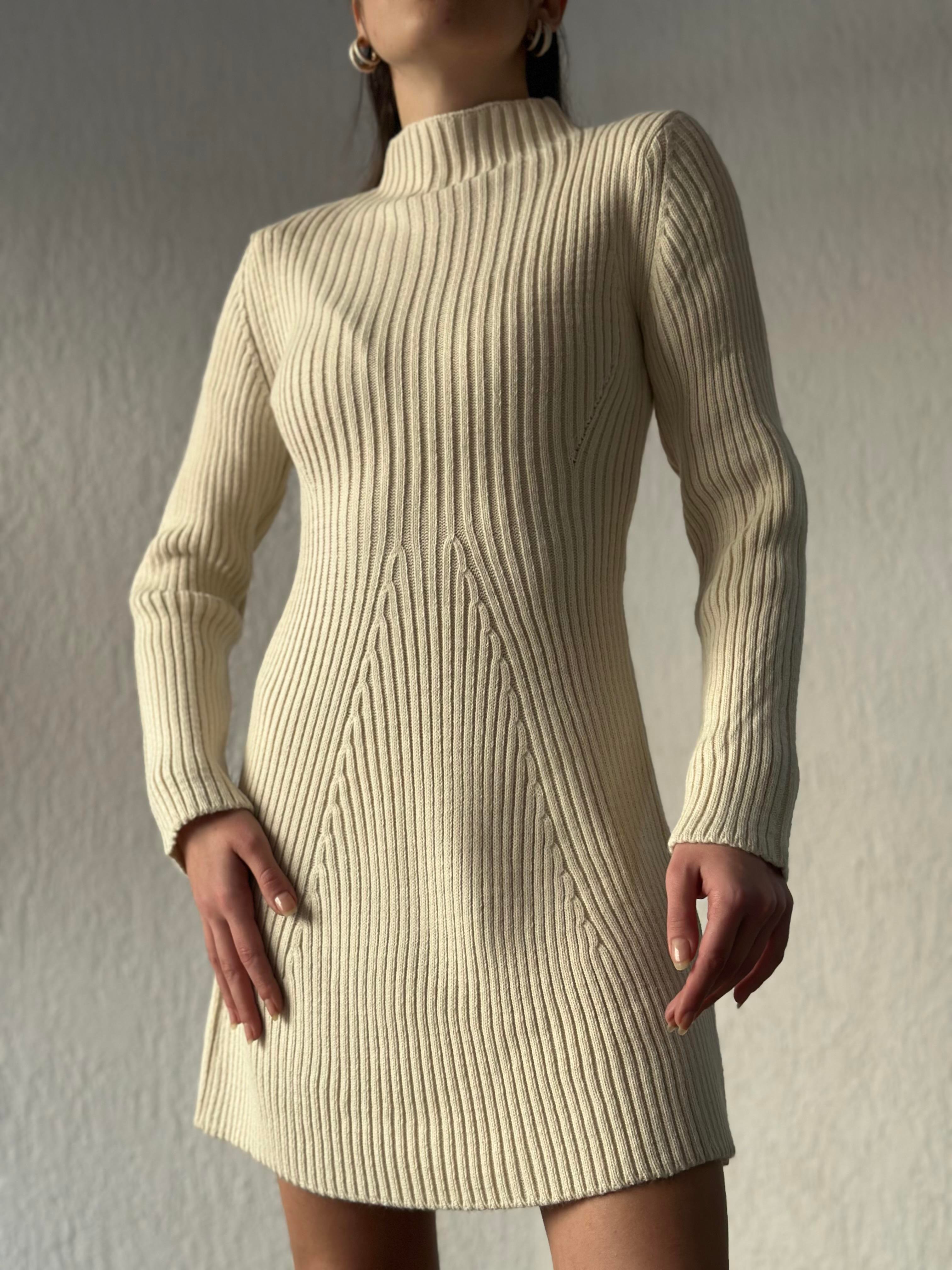 Triko Elbise - Bej - Dominatrend