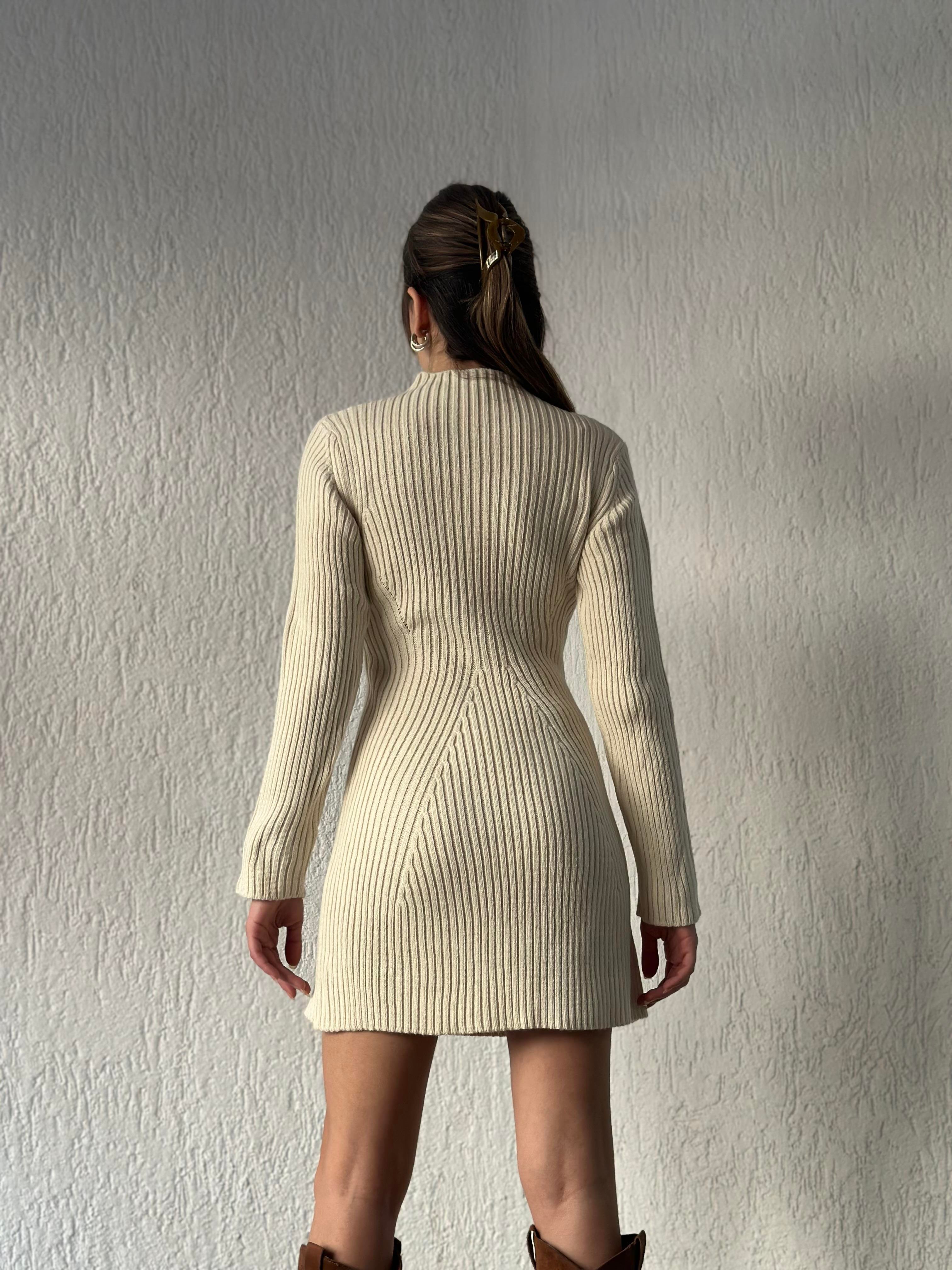 Triko Elbise - Bej - Dominatrend