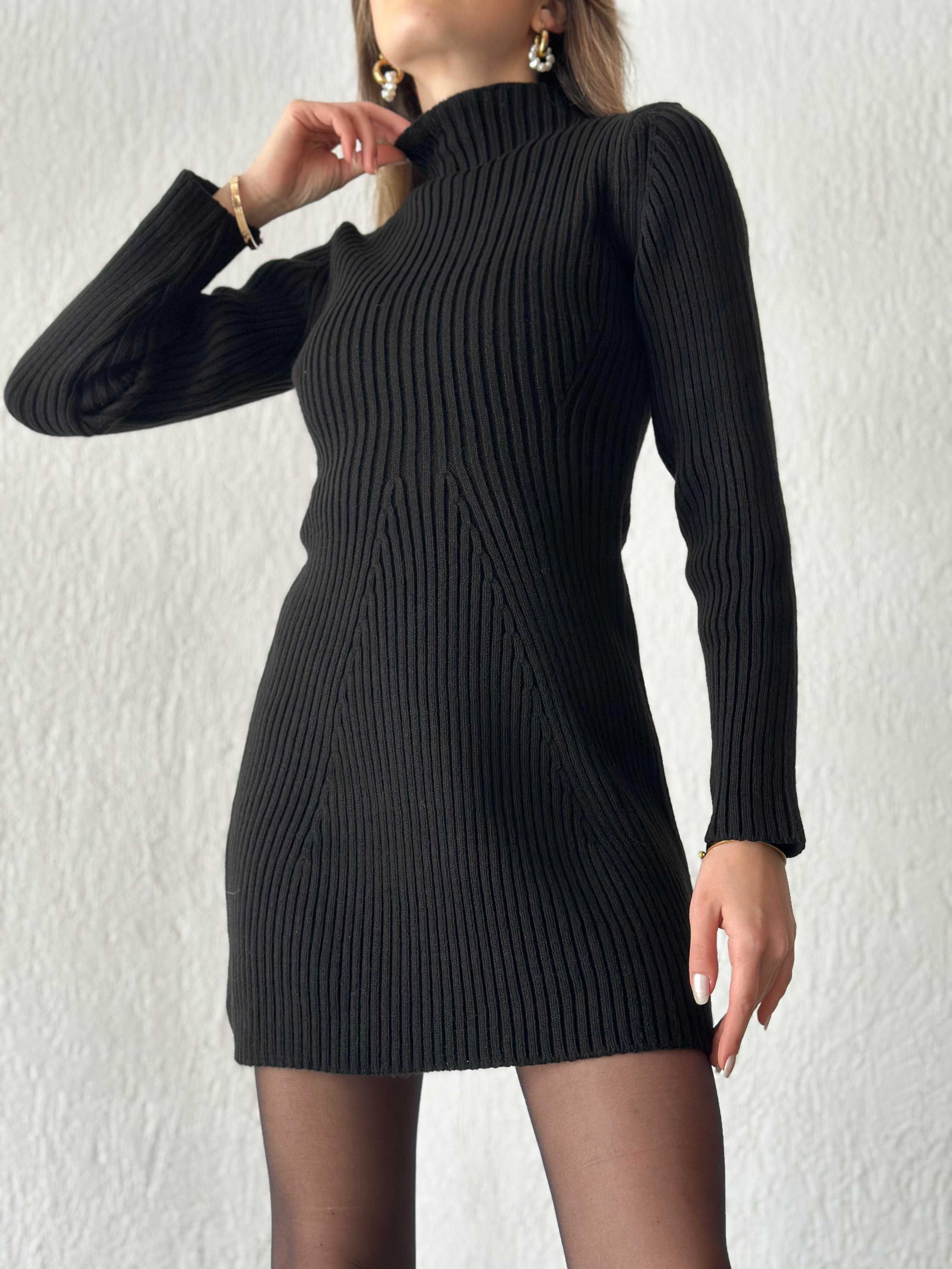 Triko Elbise - Siyah - Dominatrend