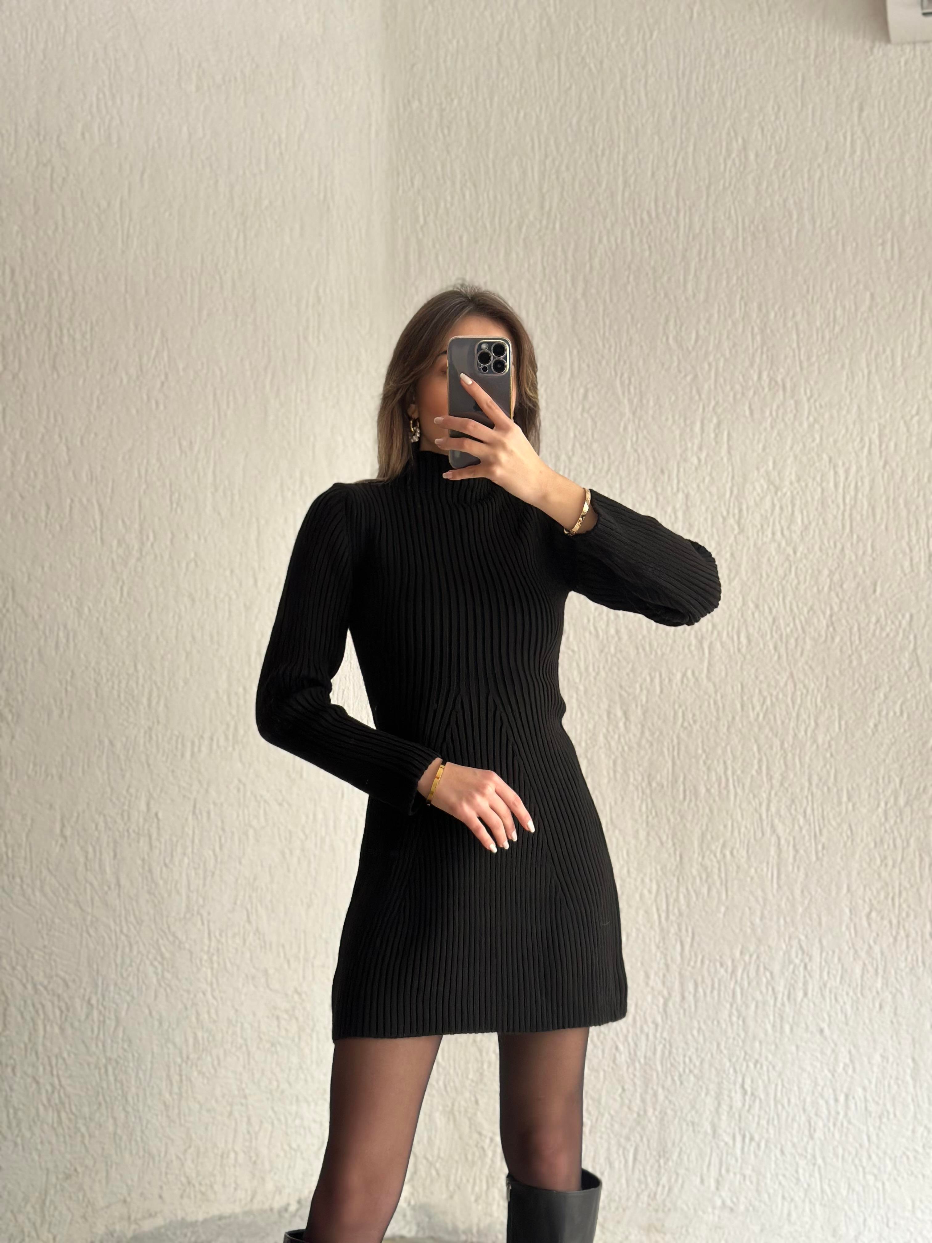 Triko Elbise - Siyah - Dominatrend