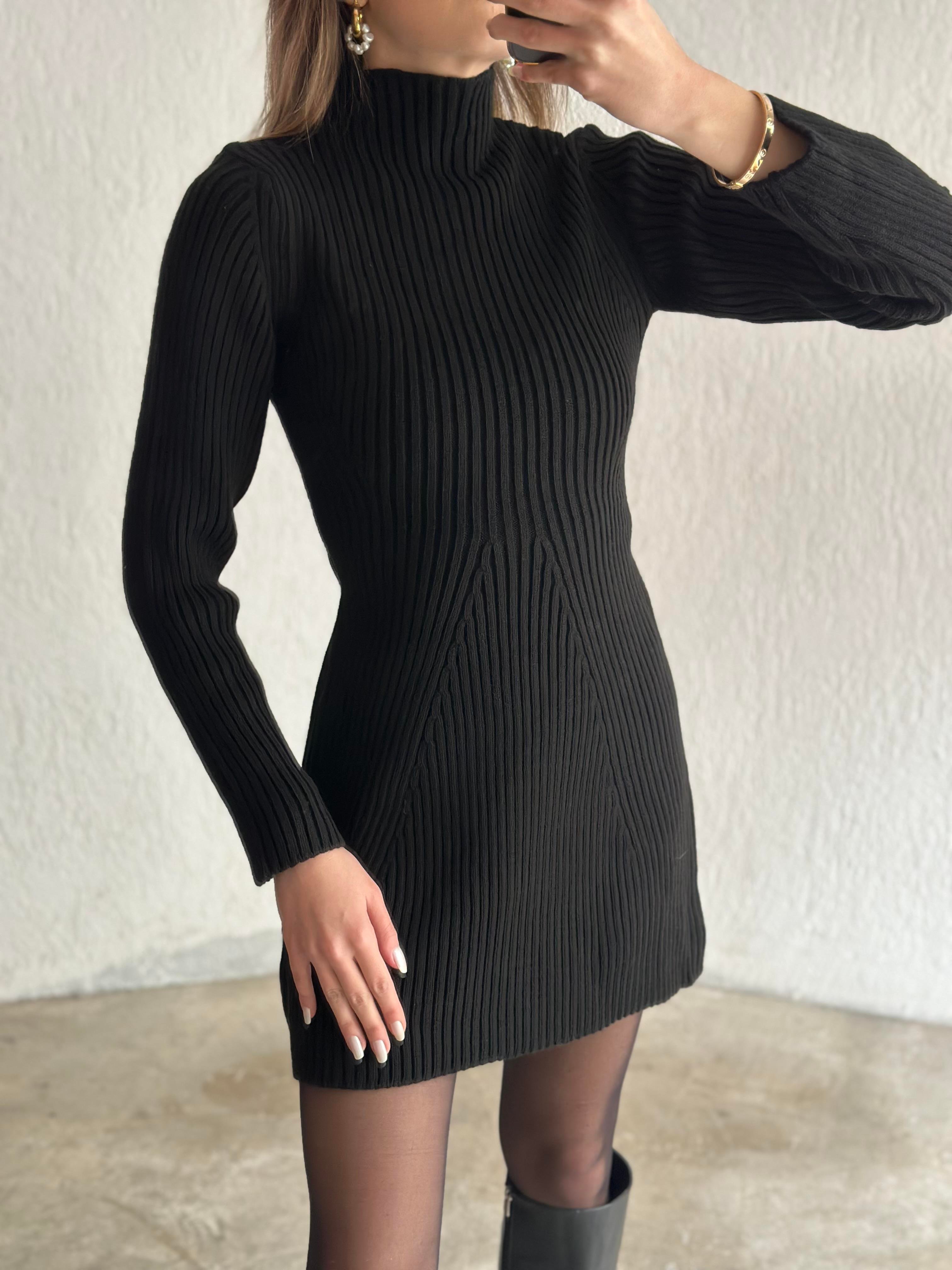 Triko Elbise - Siyah - Dominatrend