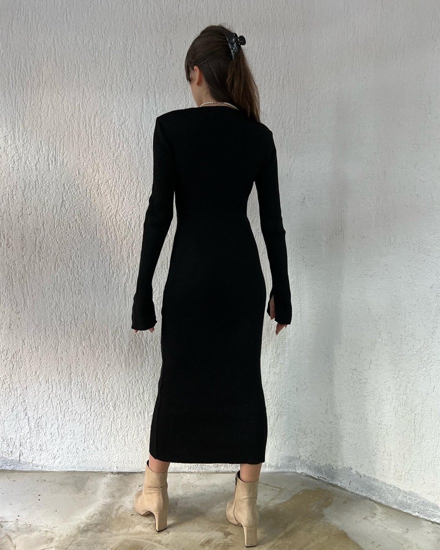 Triko Maxi Elbise - Siyah - Dominatrend