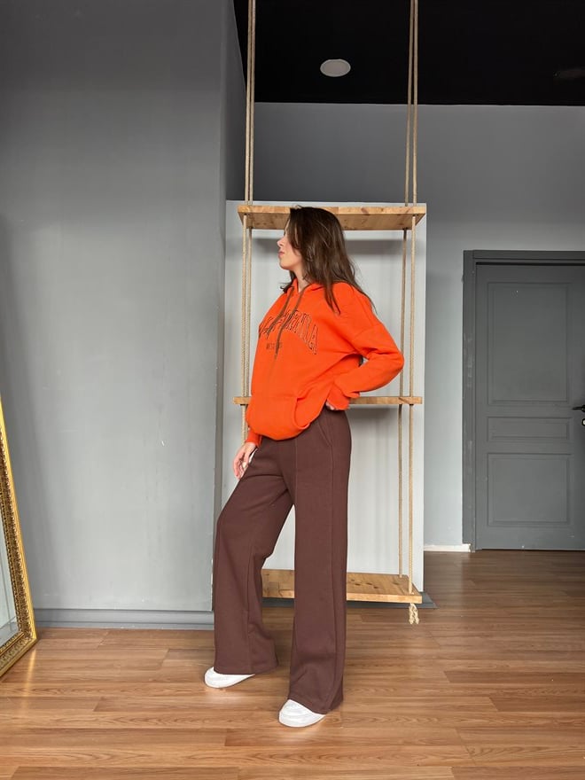 Turuncu Sweatshirt Kahverengi Eşofman Altı Takım - Dominatrend