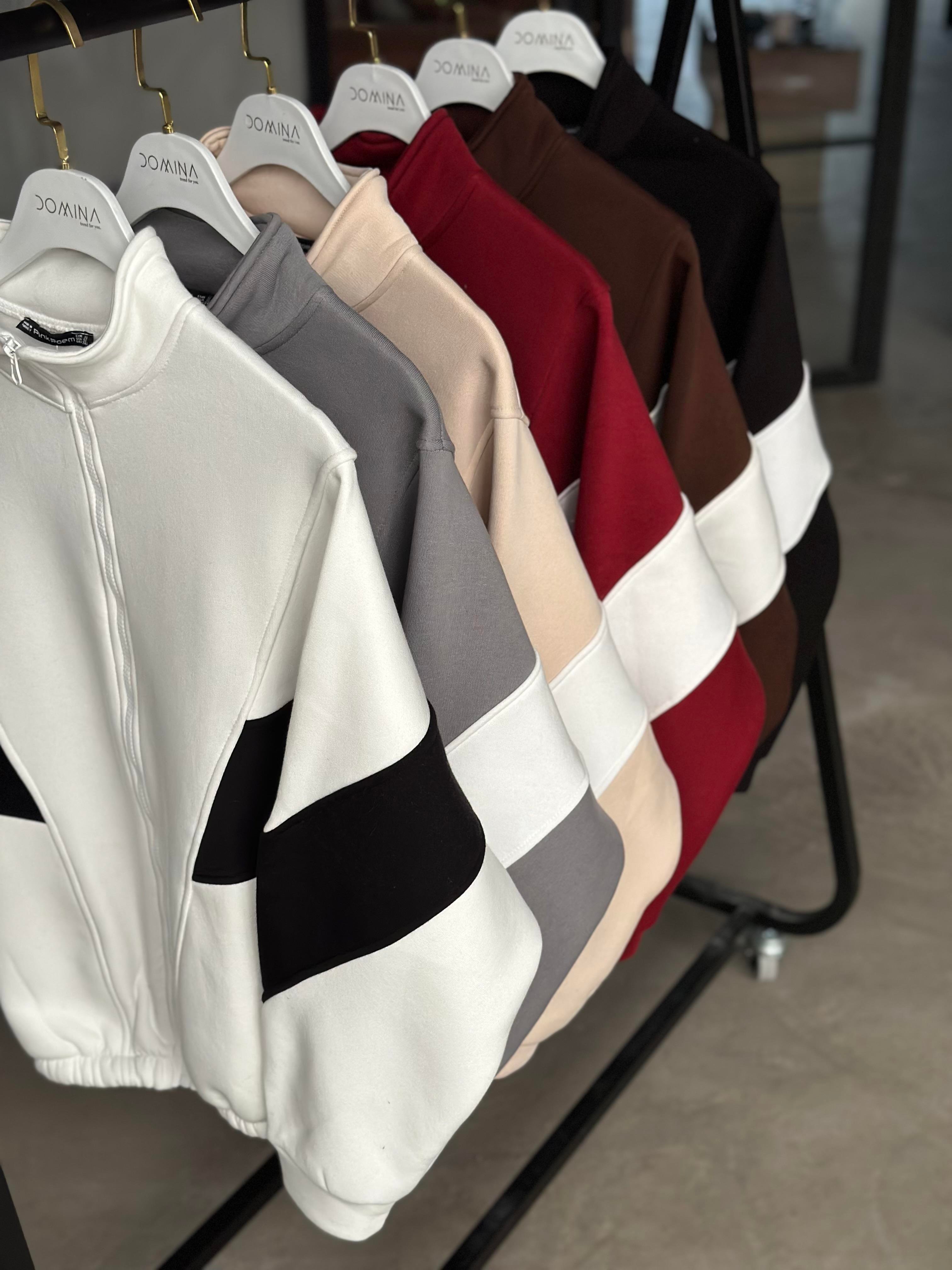 Unisex Oversize Şeritli Hırka - Dominatrend
