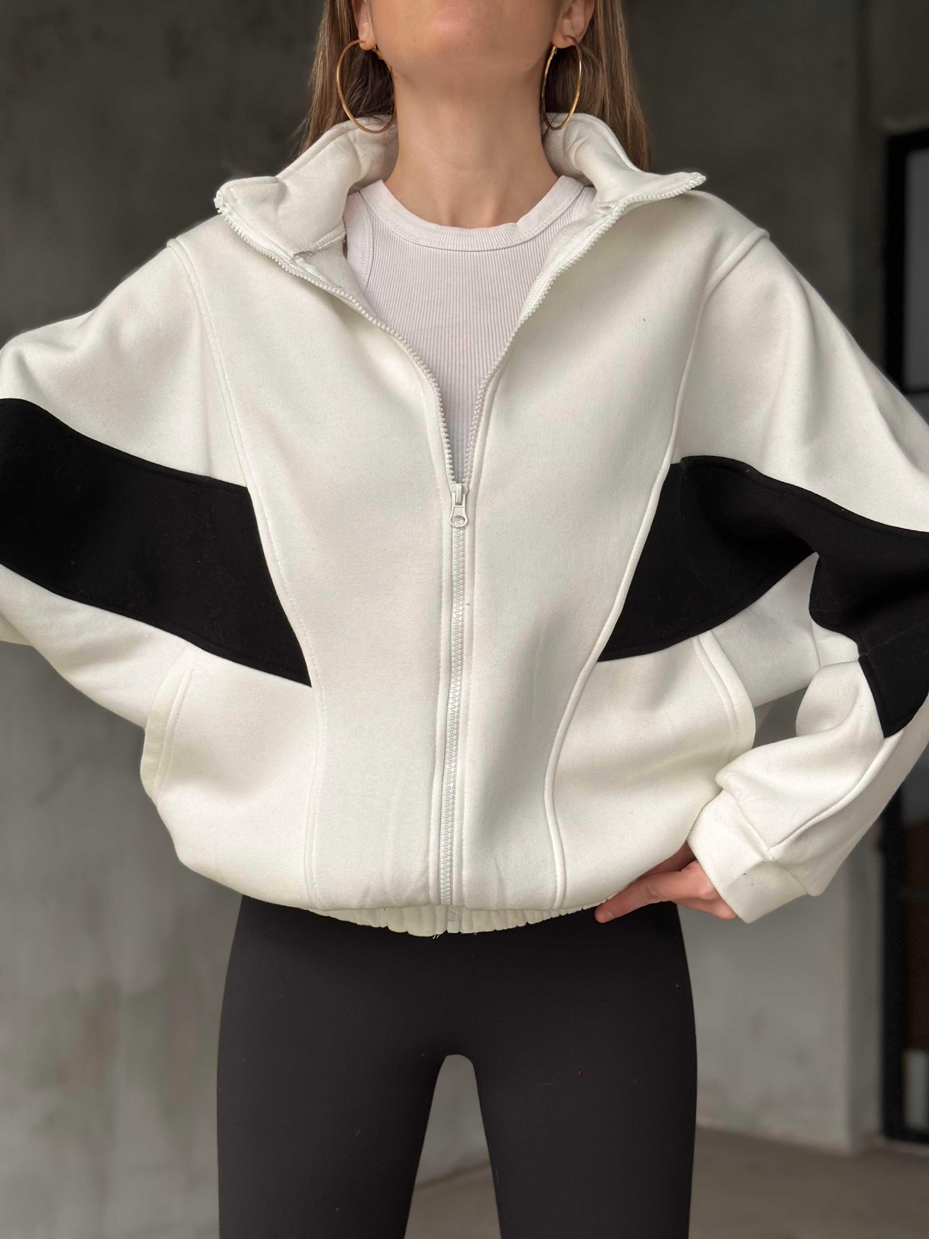 Unisex Oversize Şeritli Hırka - Dominatrend