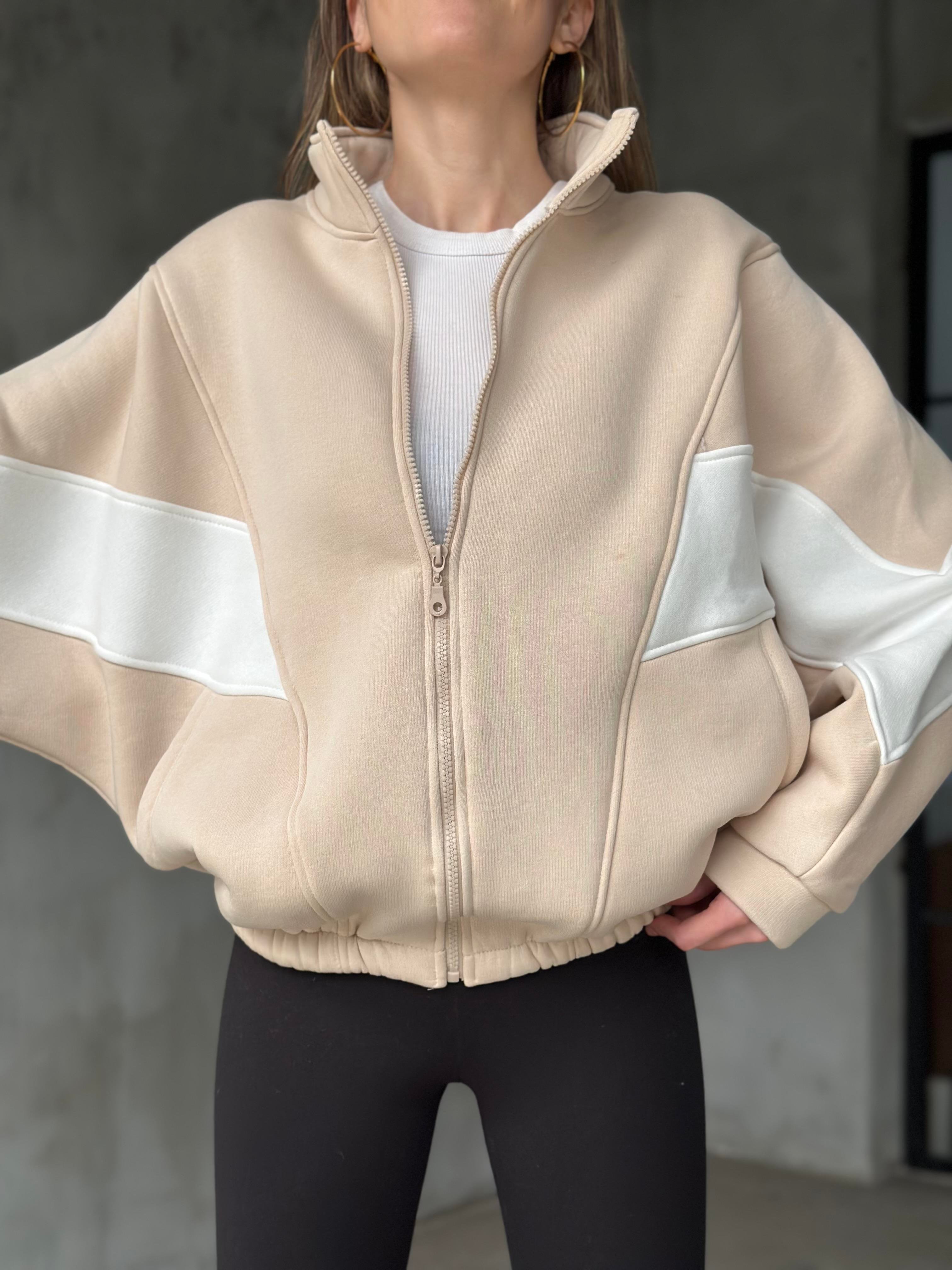 Unisex Oversize Şeritli Hırka - Dominatrend